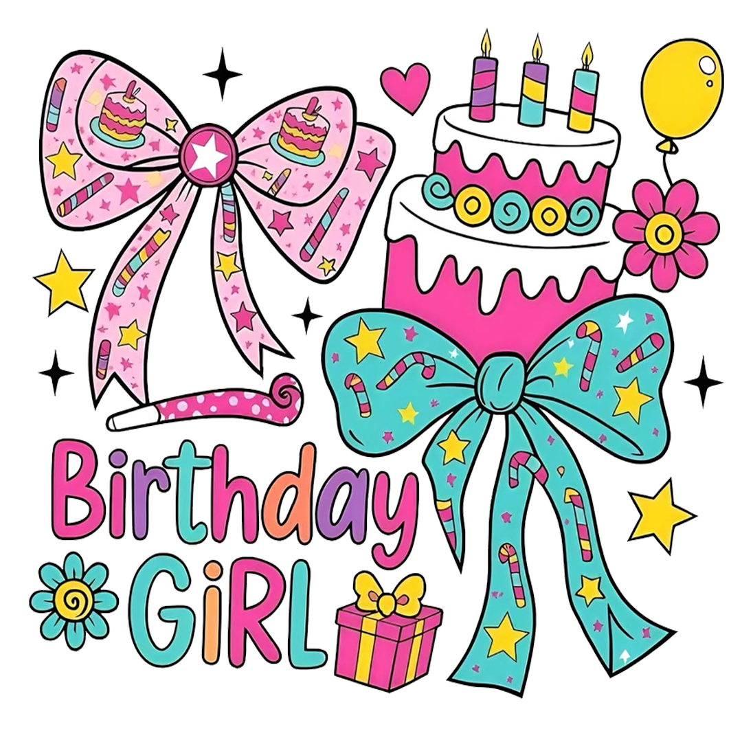 Birthday Girl Cake And Bows DTF Transfer