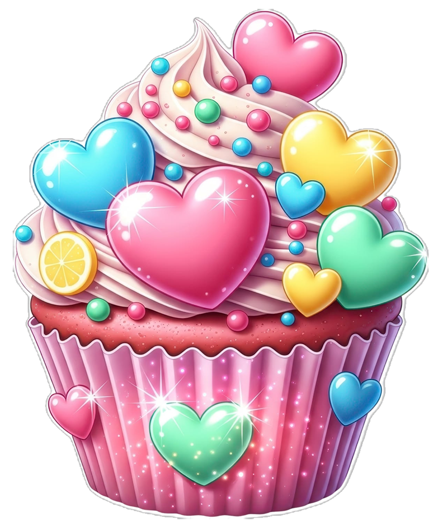 Colorful Heart Cupcake DTF Transfer