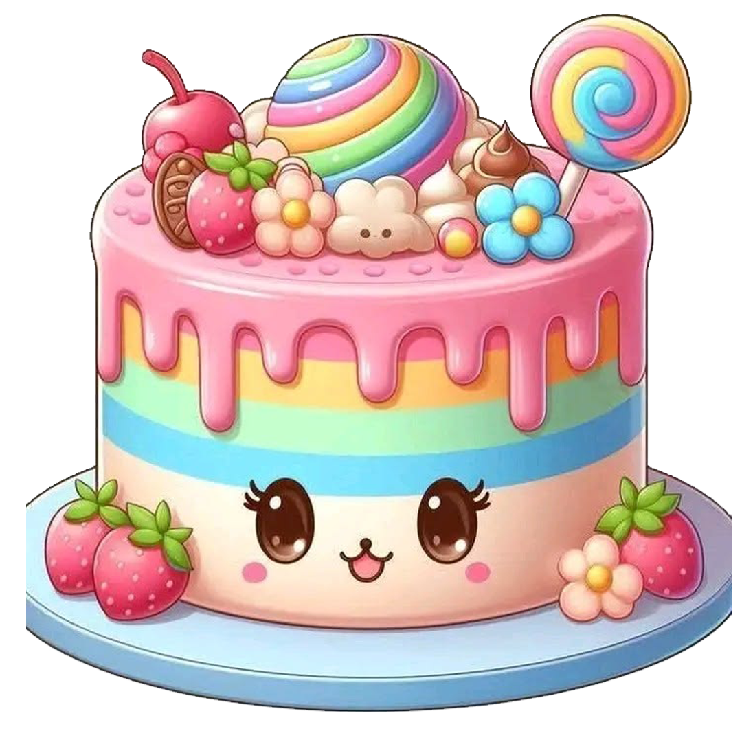 Kawaii Rainbow Candy Birthday Cake DTF Transfer