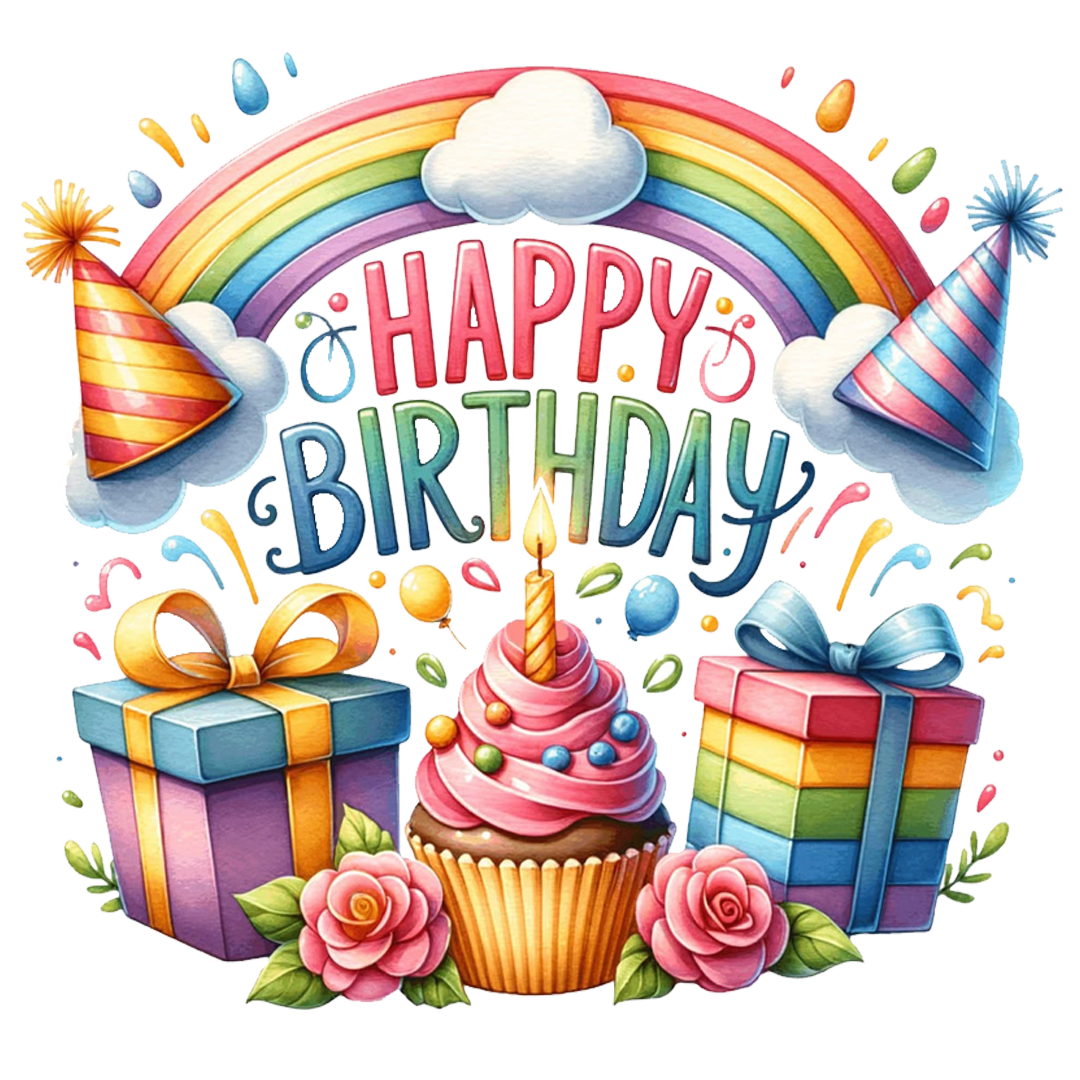 Rainbow Cupcake Birthday Celebration DTF Transfer