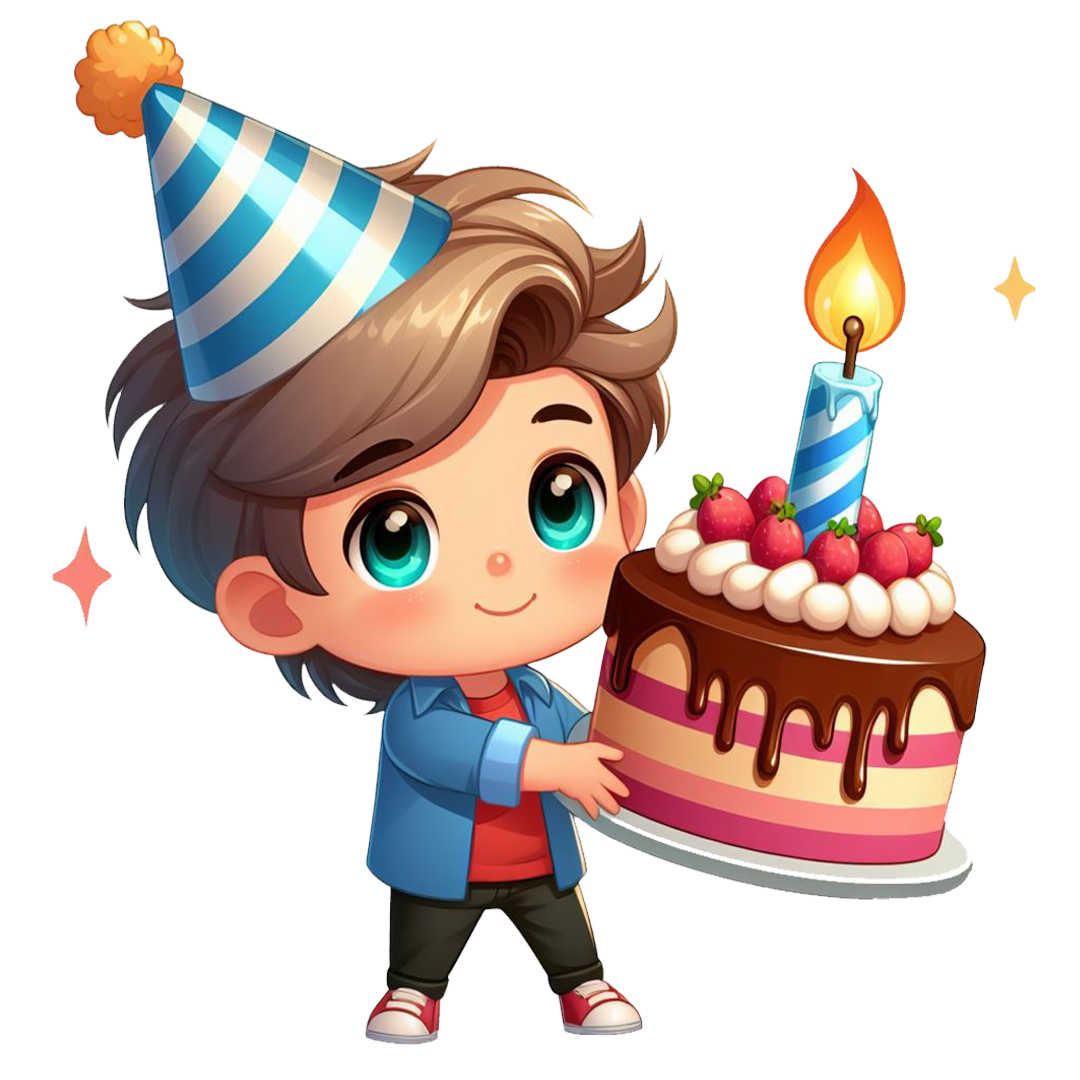 Cute Boy Holding Birthday Cake DTF Transfer