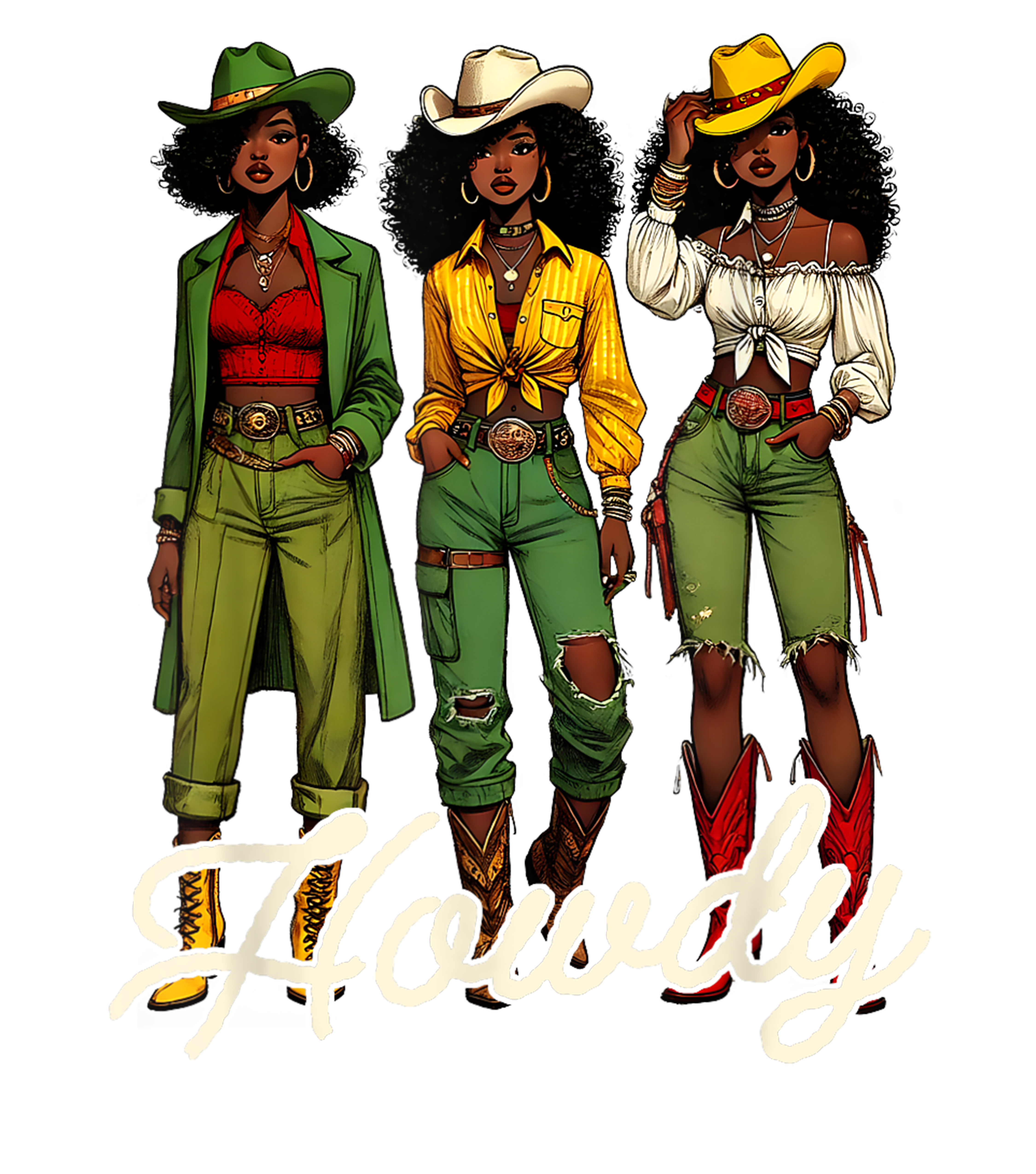 Howdy Black Cowgirl Sisters Western Fashion DTF Transfer