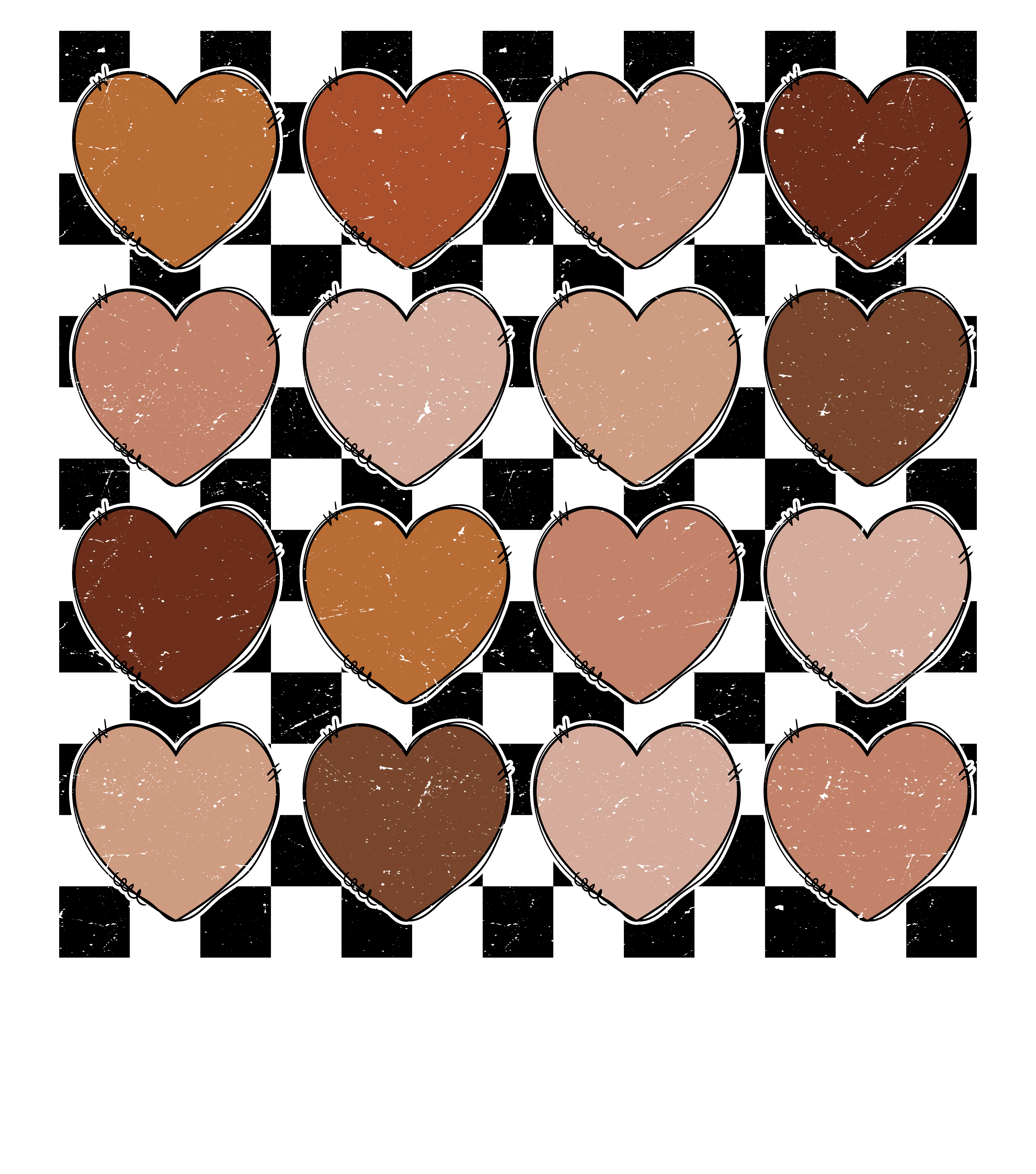 Diverse Skin Tone Hearts Pattern DTF Transfer