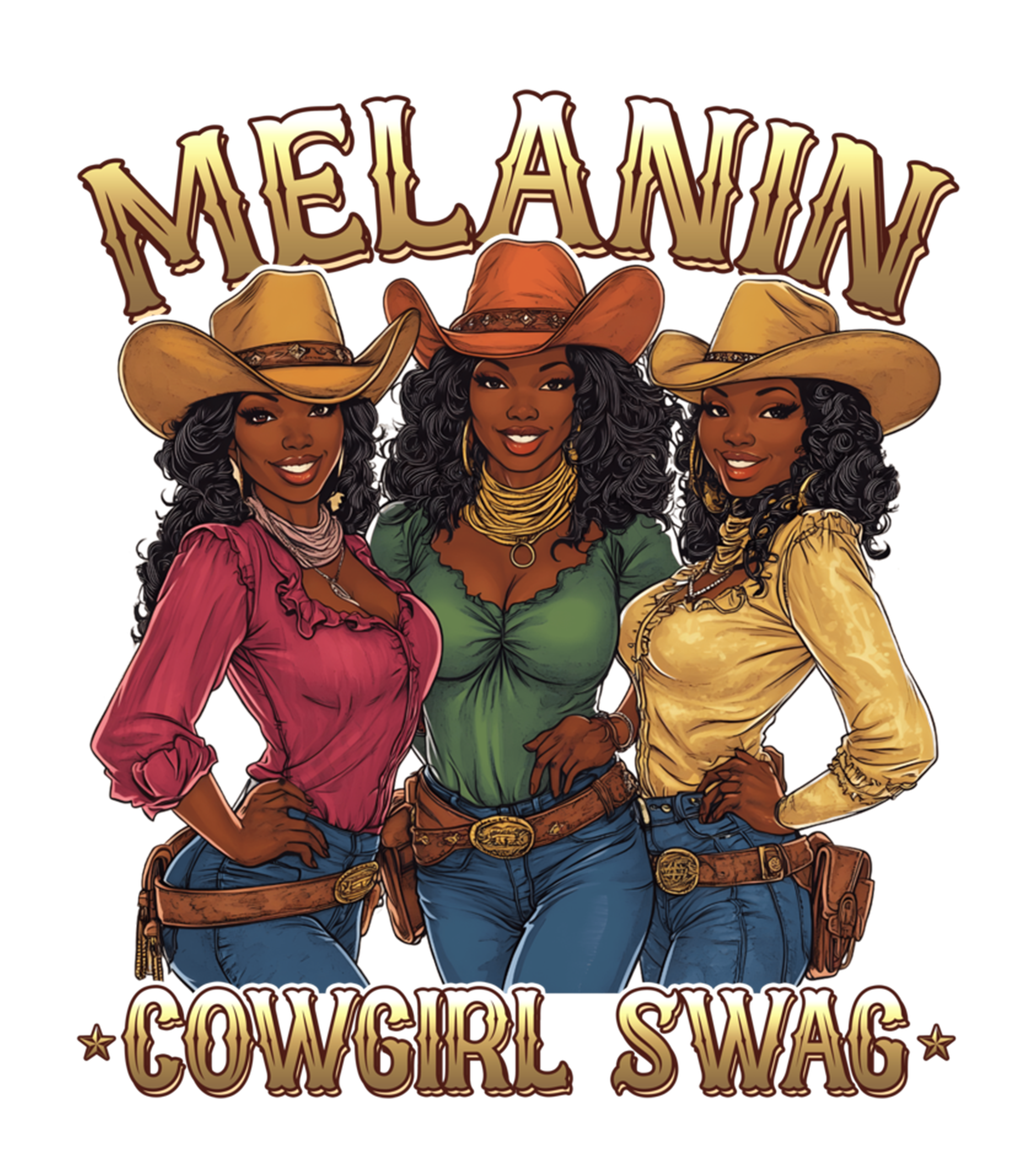 Melanin Cowgirl Swag Black Western Women DTF Transfer