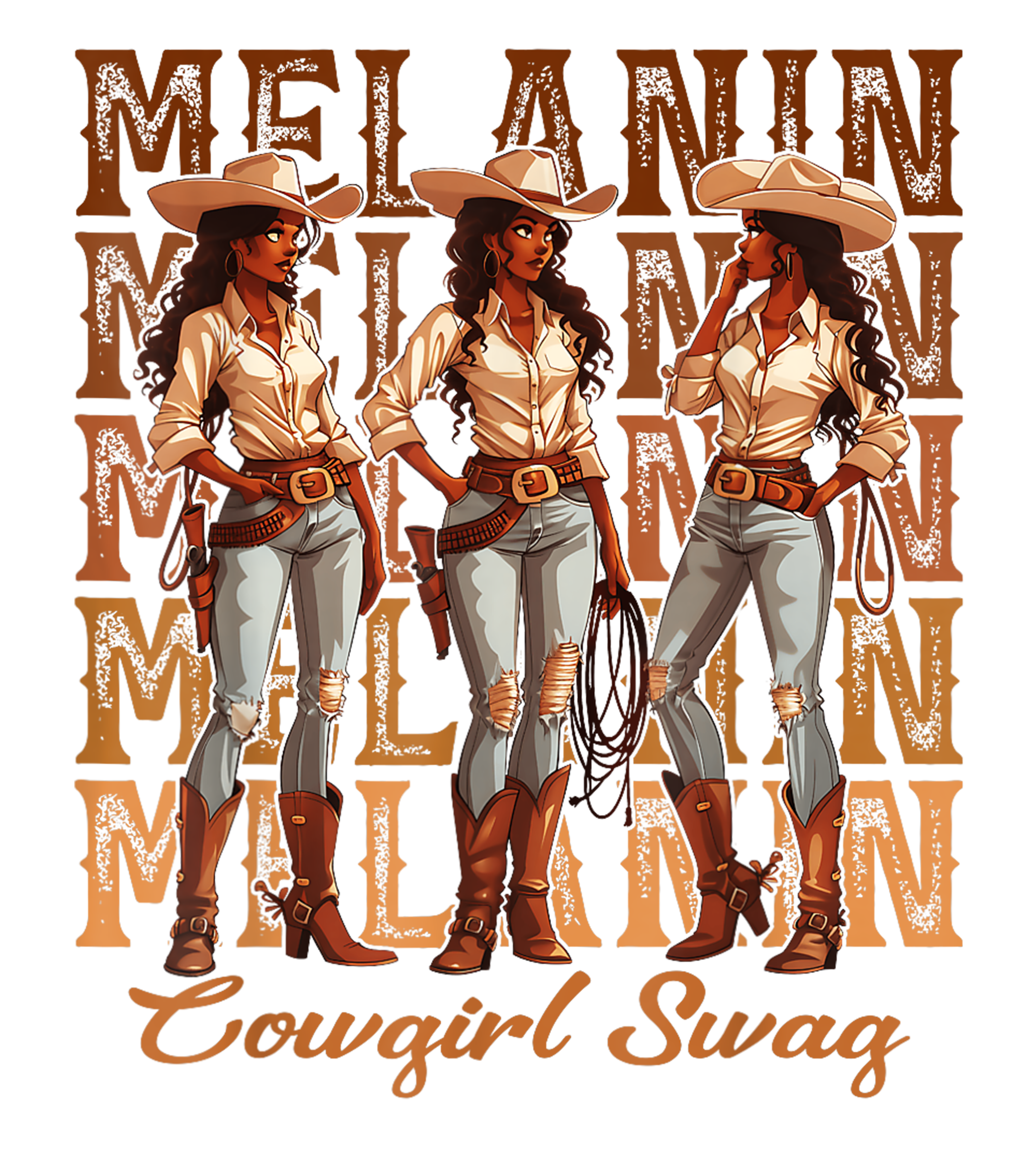 Melanin Cowgirl Swag Black Rodeo Western DTF Transfer