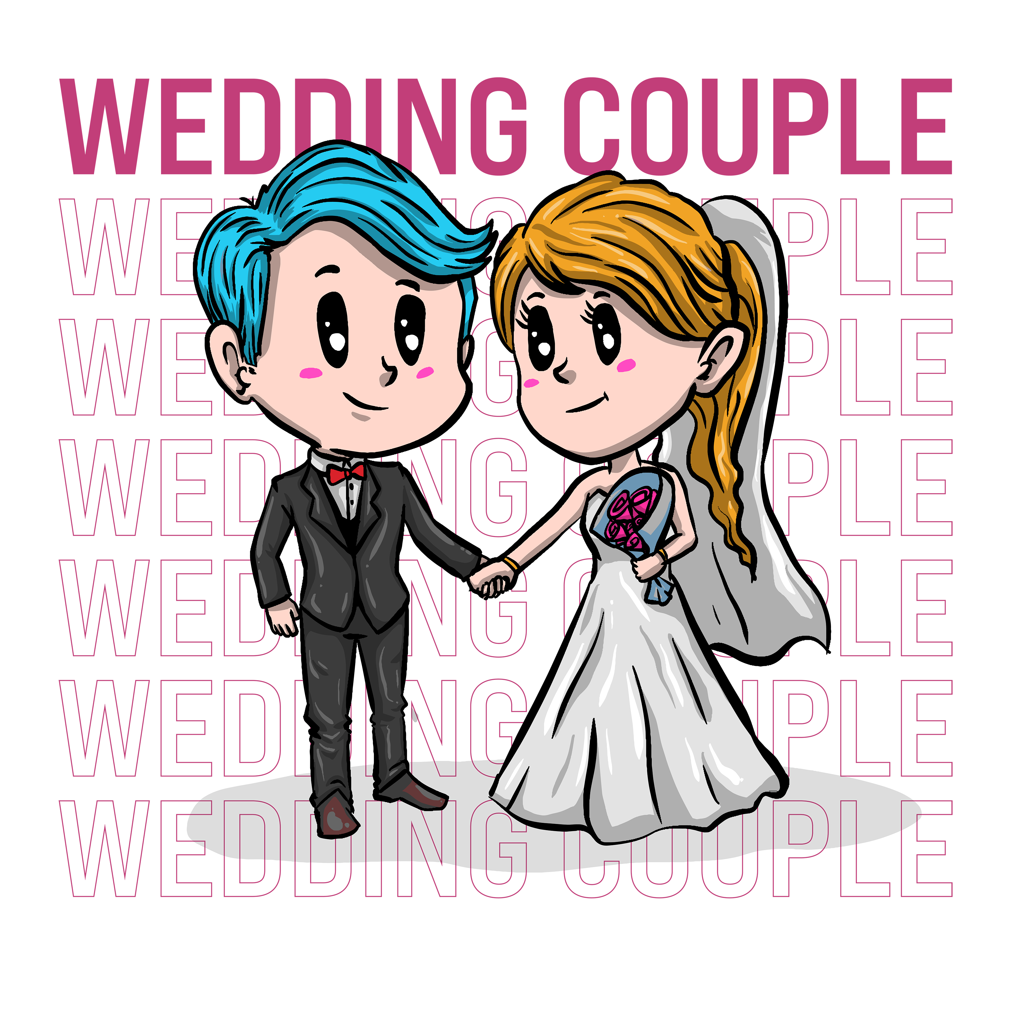 Cute Cartoon Wedding Couple DTF Transfer