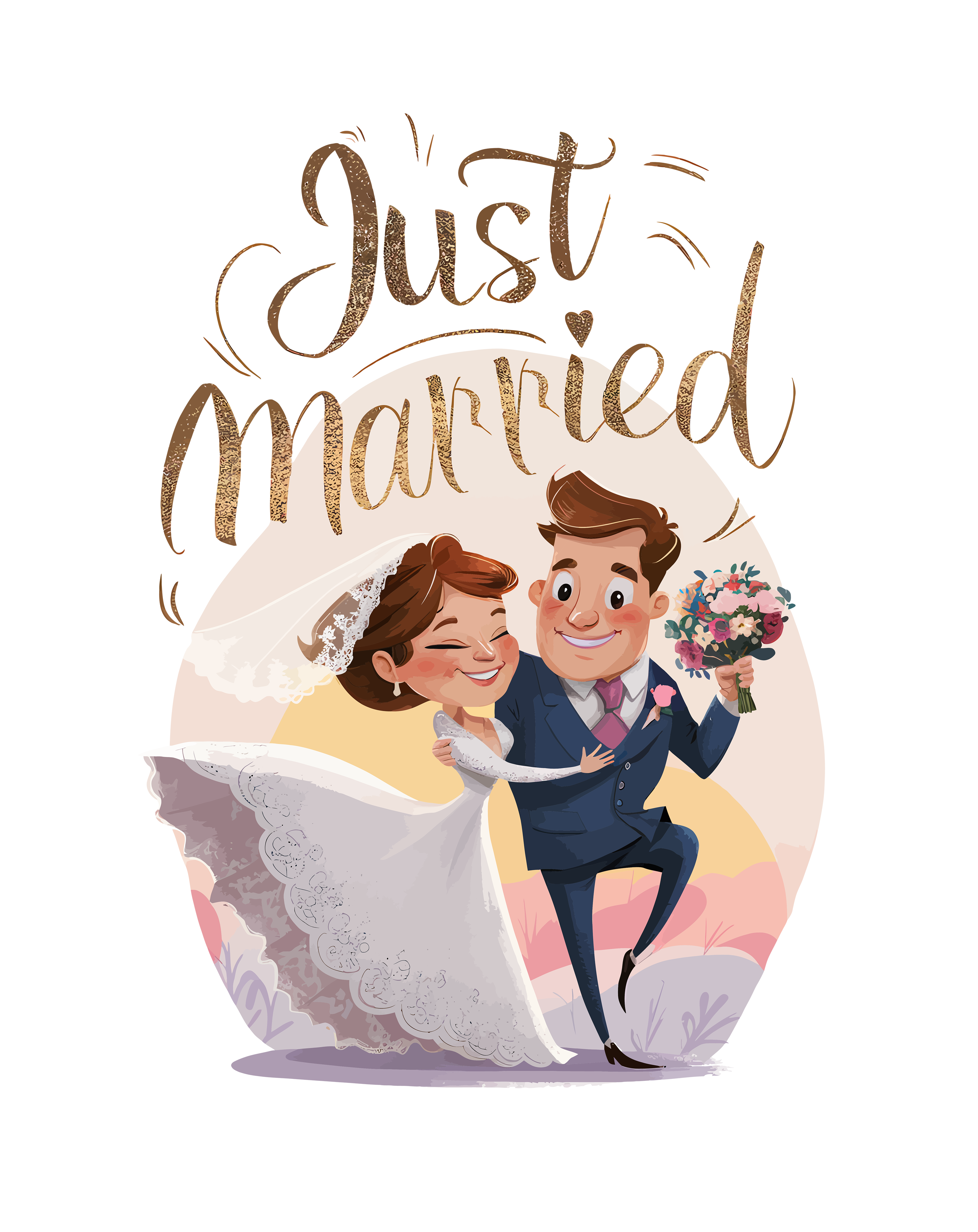 Cartoon Just Married Couple DTF Transfer
