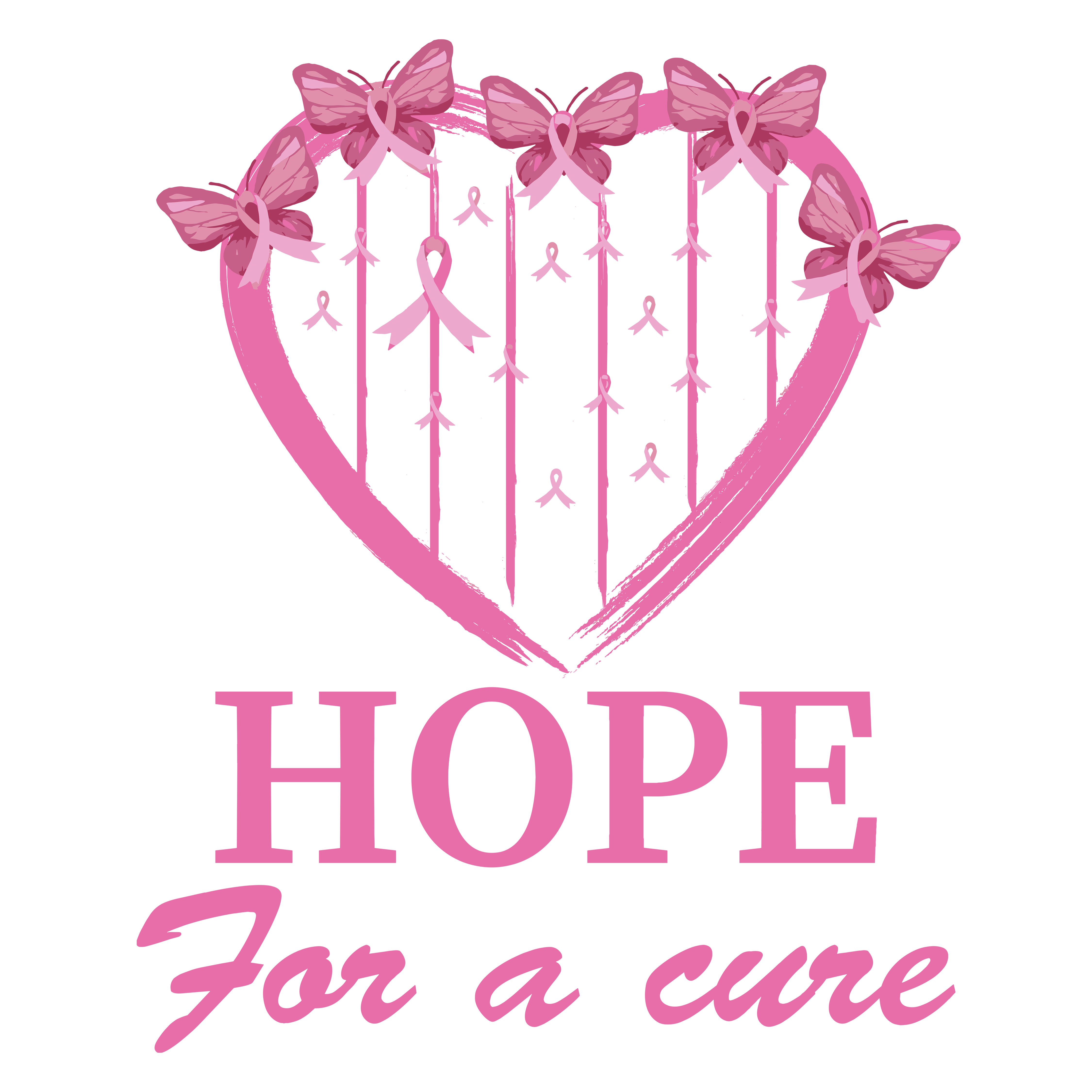 Hope For A Cure Pink Ribbon Butterfly Heart DTF Transfer