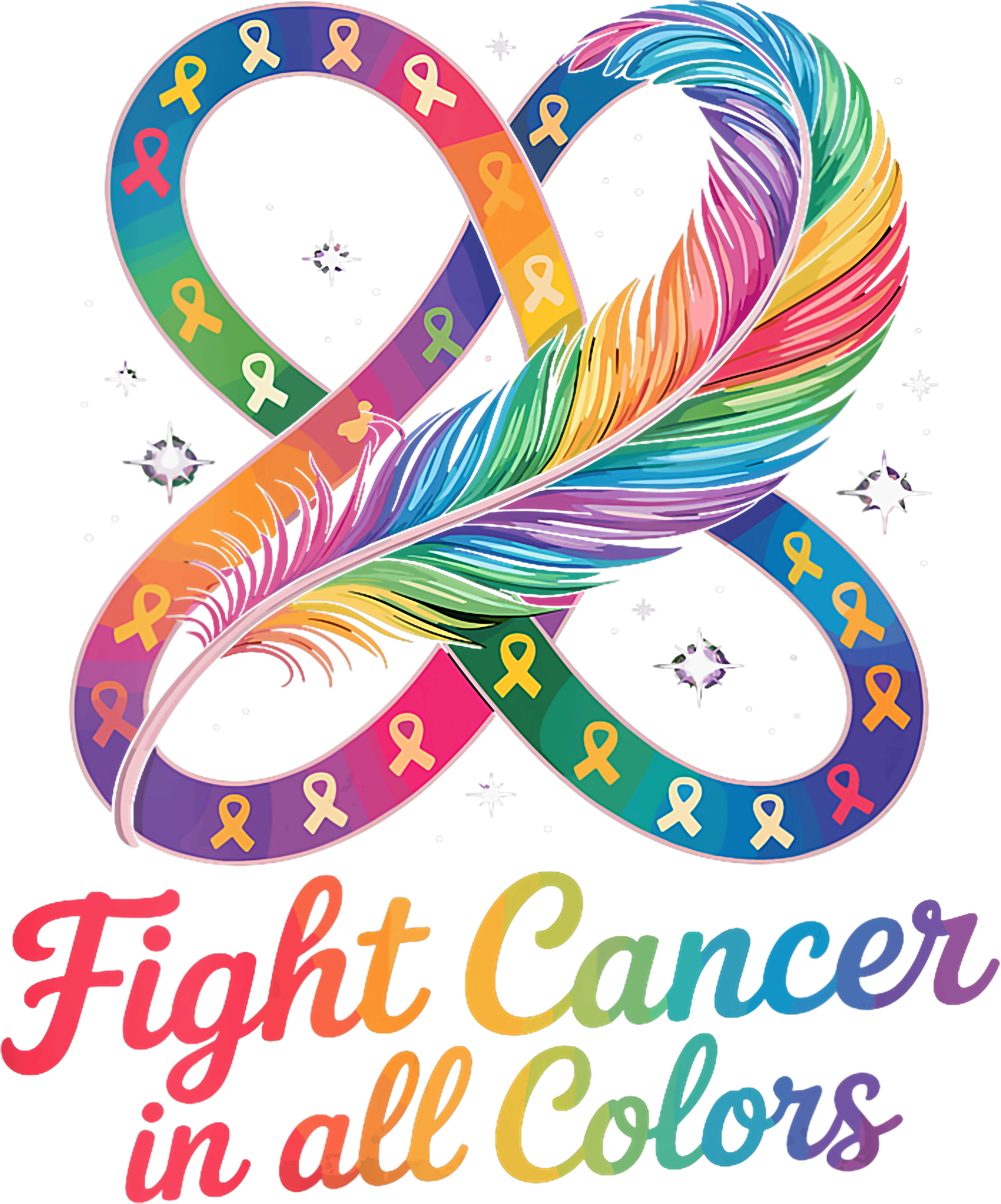 Colorful Cancer Awareness Feather DTF Transfer