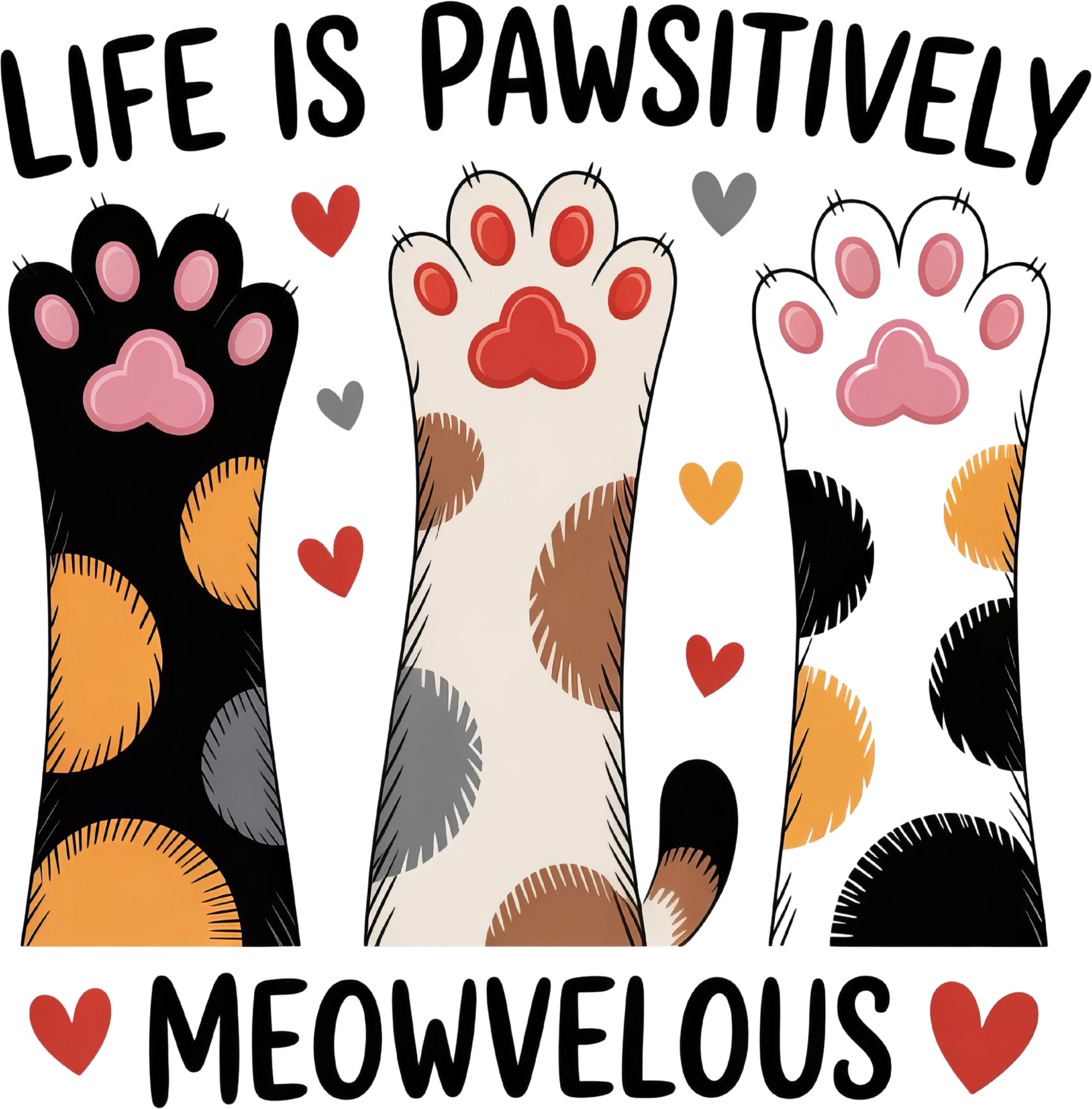 Colorful Cat Paws And Hearts DTF Transfer