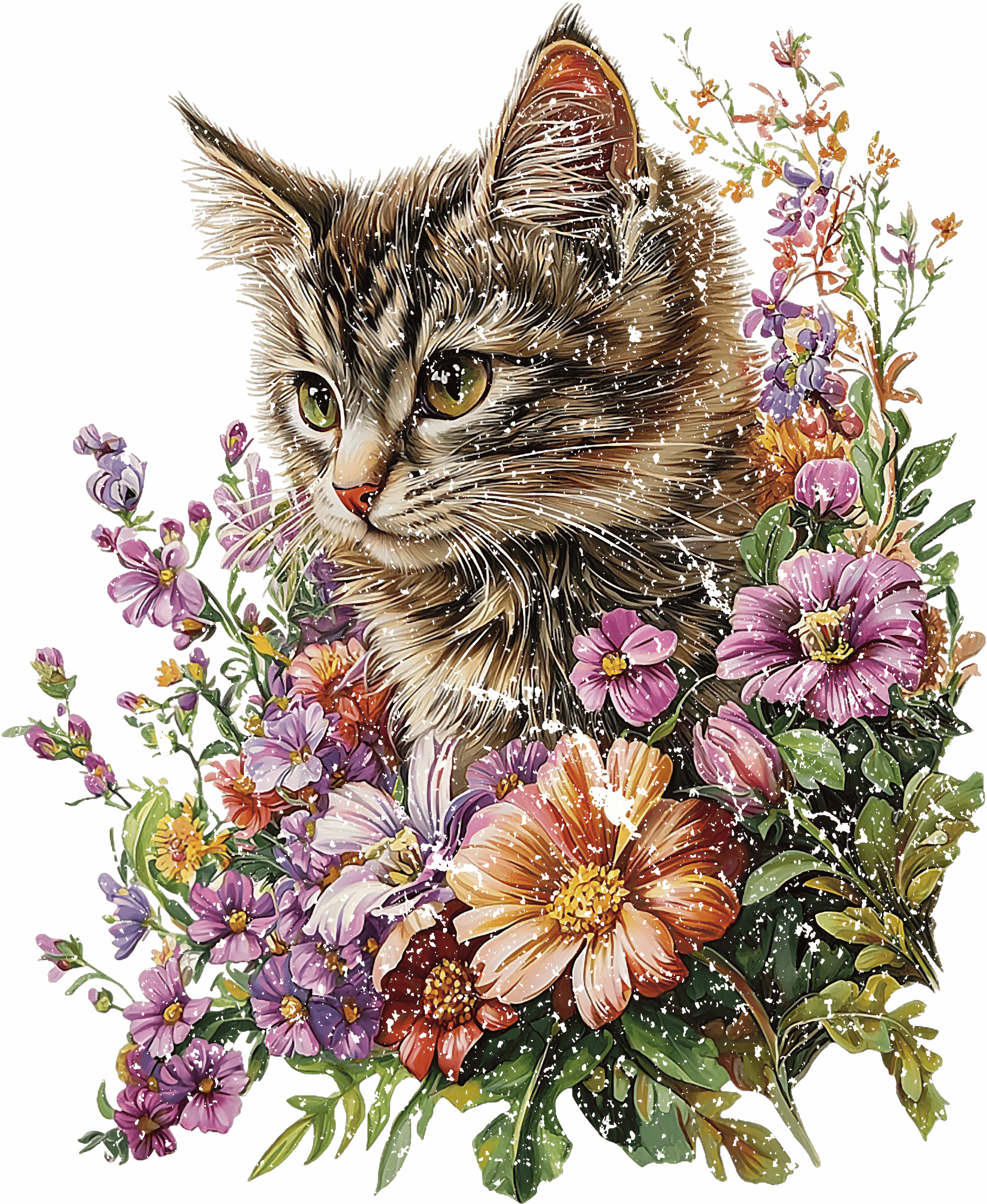 Whiskers Among Wildflowers DTF Transfer