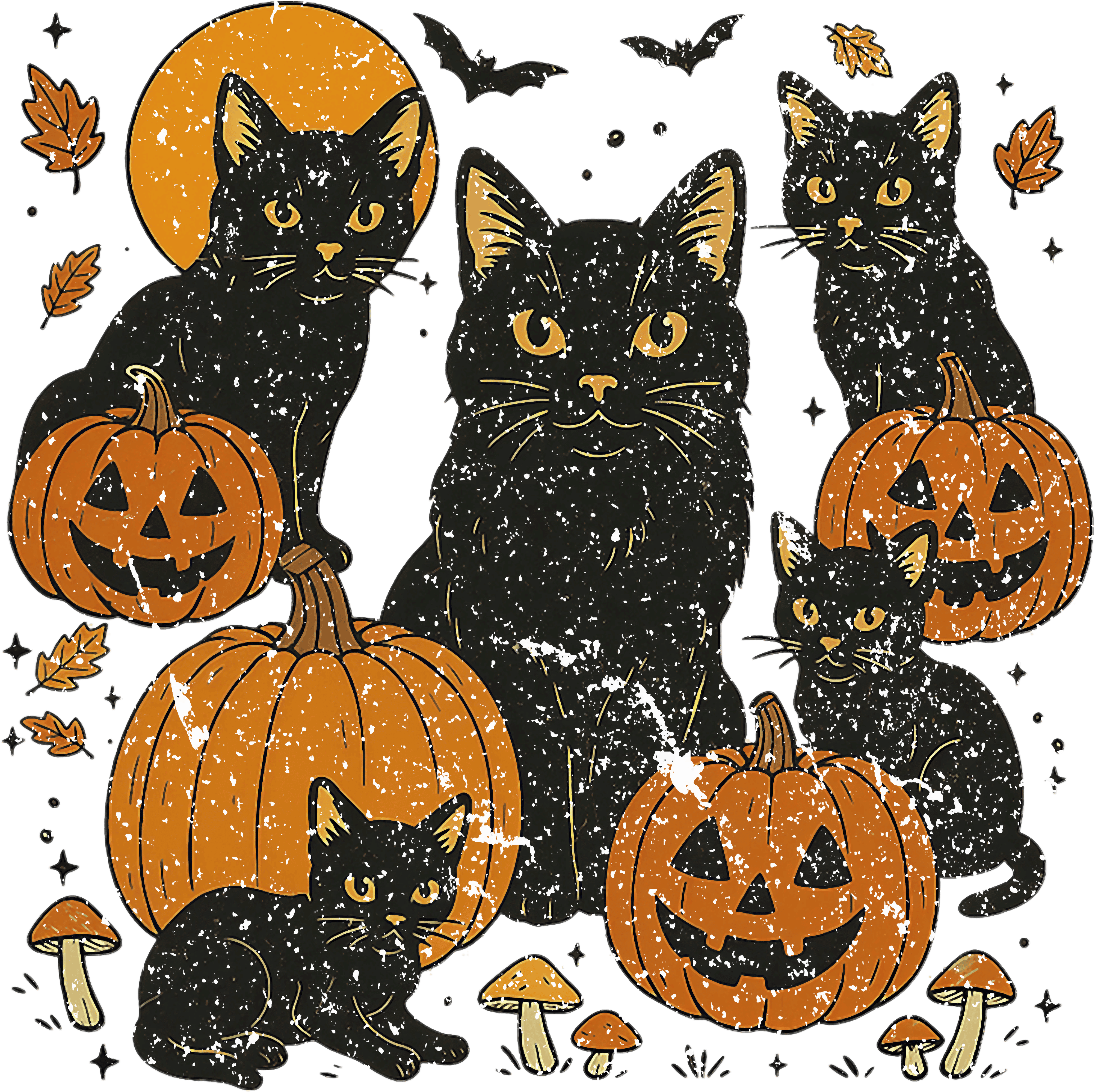 Black Cats And Pumpkin Moon Magic DTF Transfer