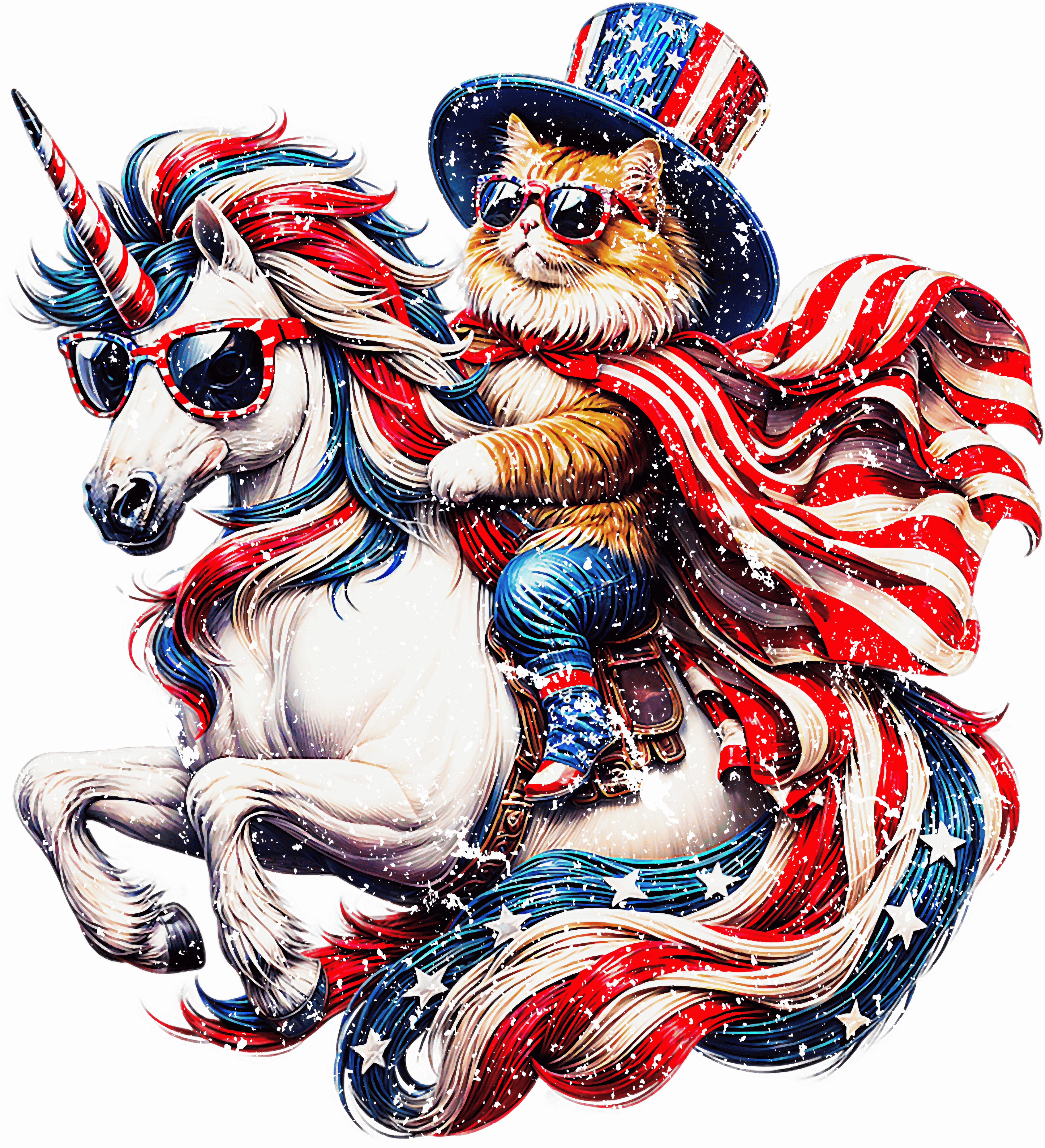Patriotic Cat Riding A Unicorn DTF Transfer