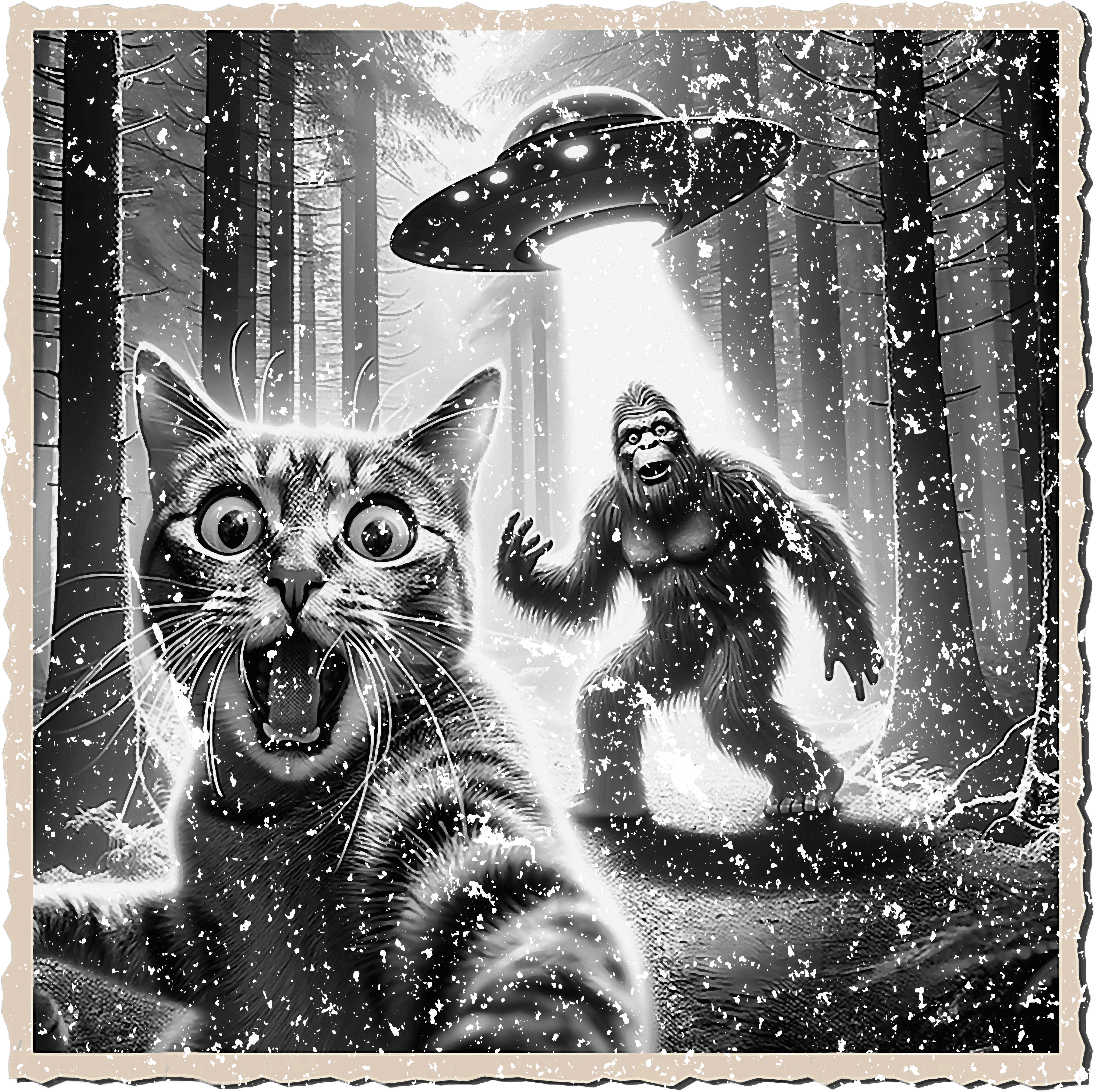 Cat Selfie With Bigfoot And UFO DTF Transfer