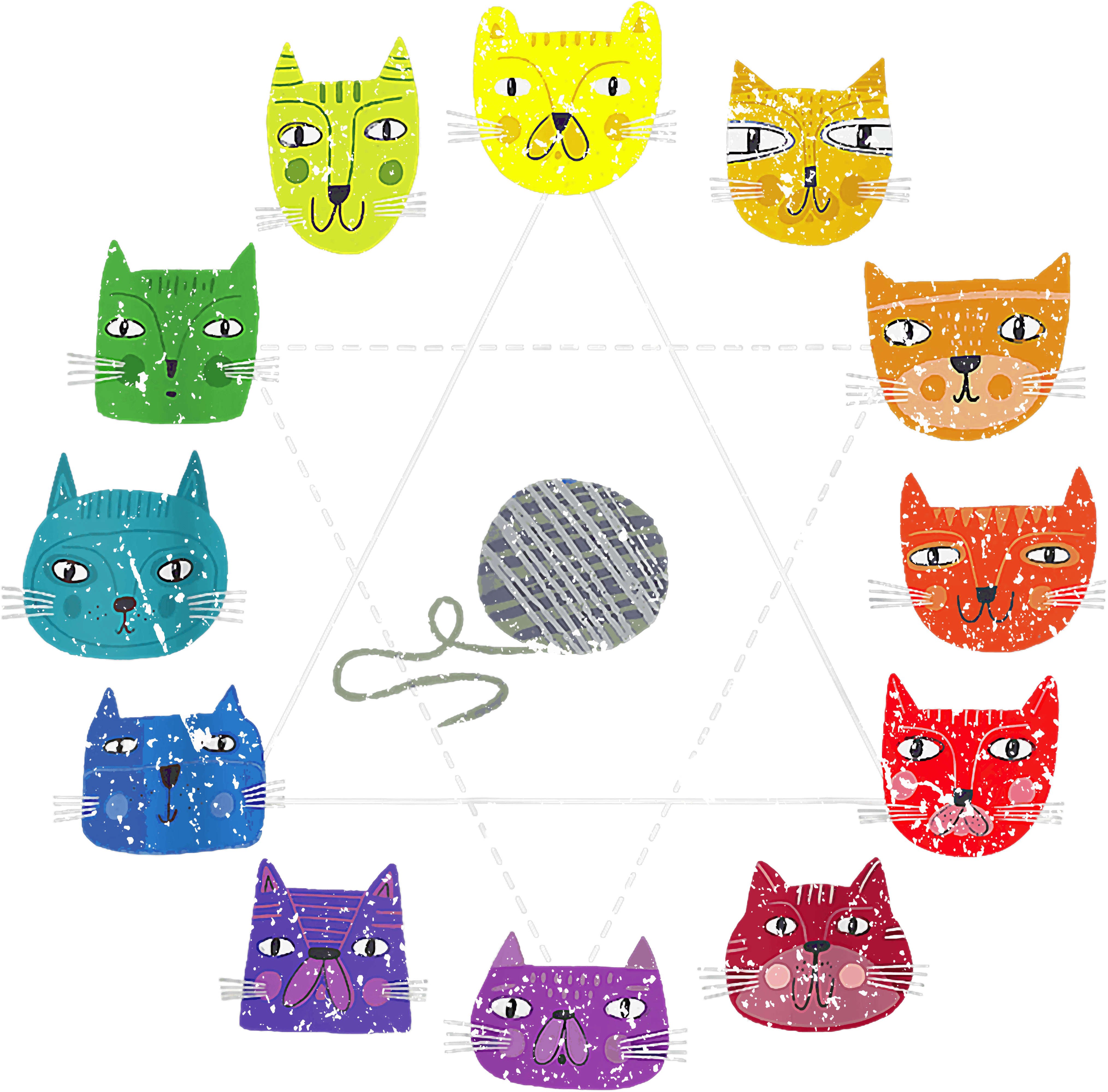 Colorful Cat Circle With Yarn Geometry DTF Transfer