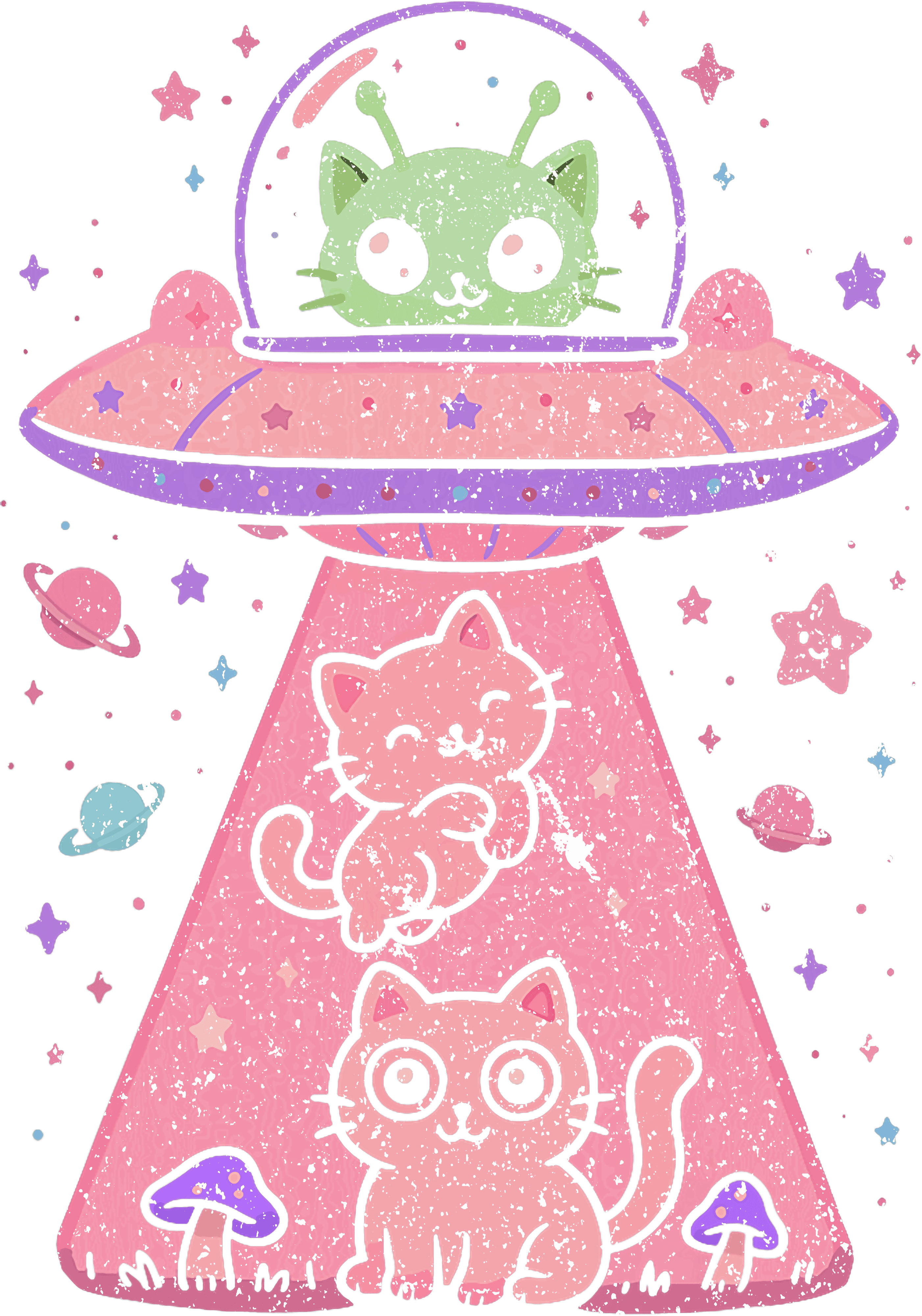 Cute Alien Cat UFO Abduction DTF Transfer