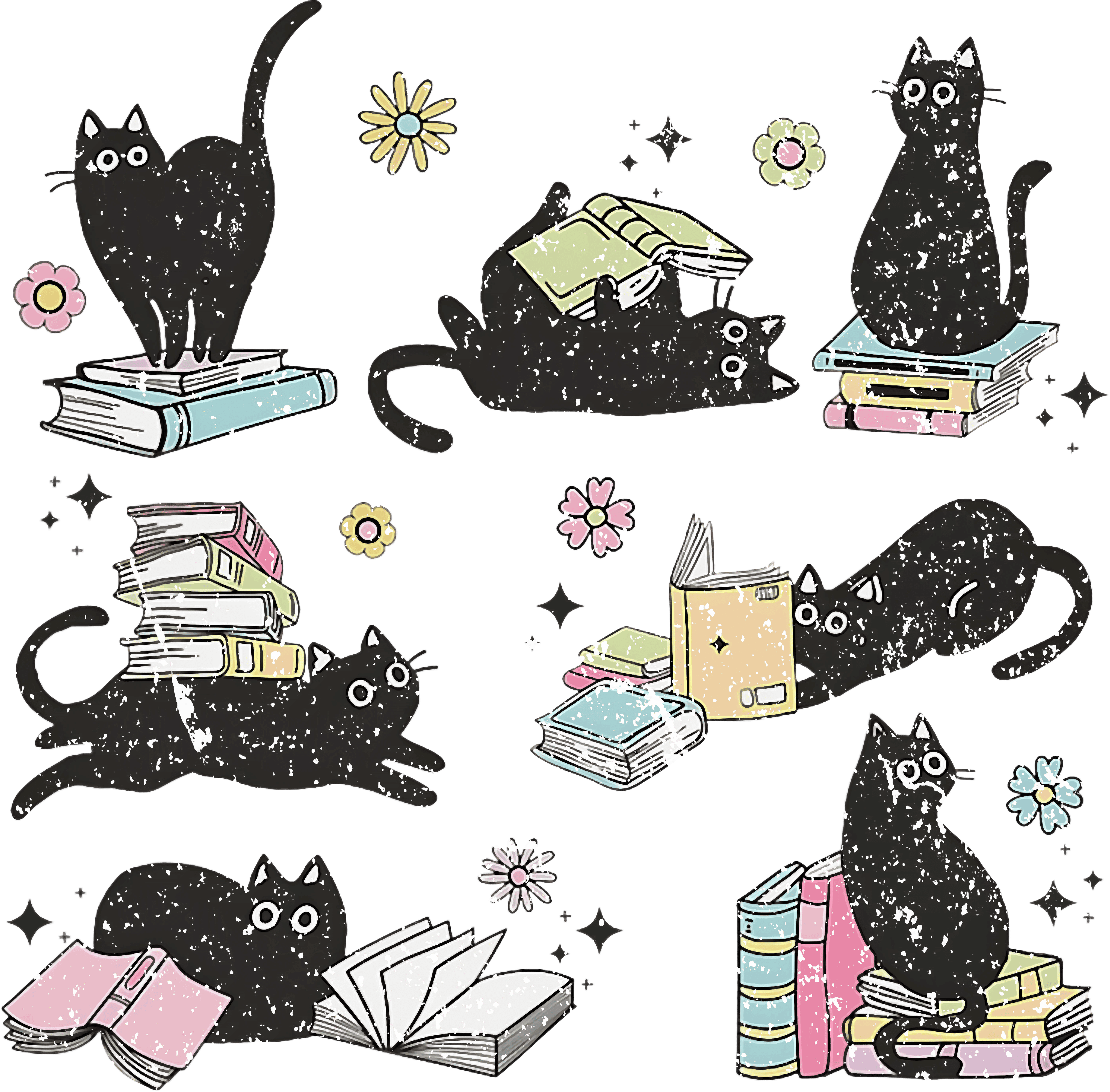 Cute Black Cats And Books Collection DTF Transfer