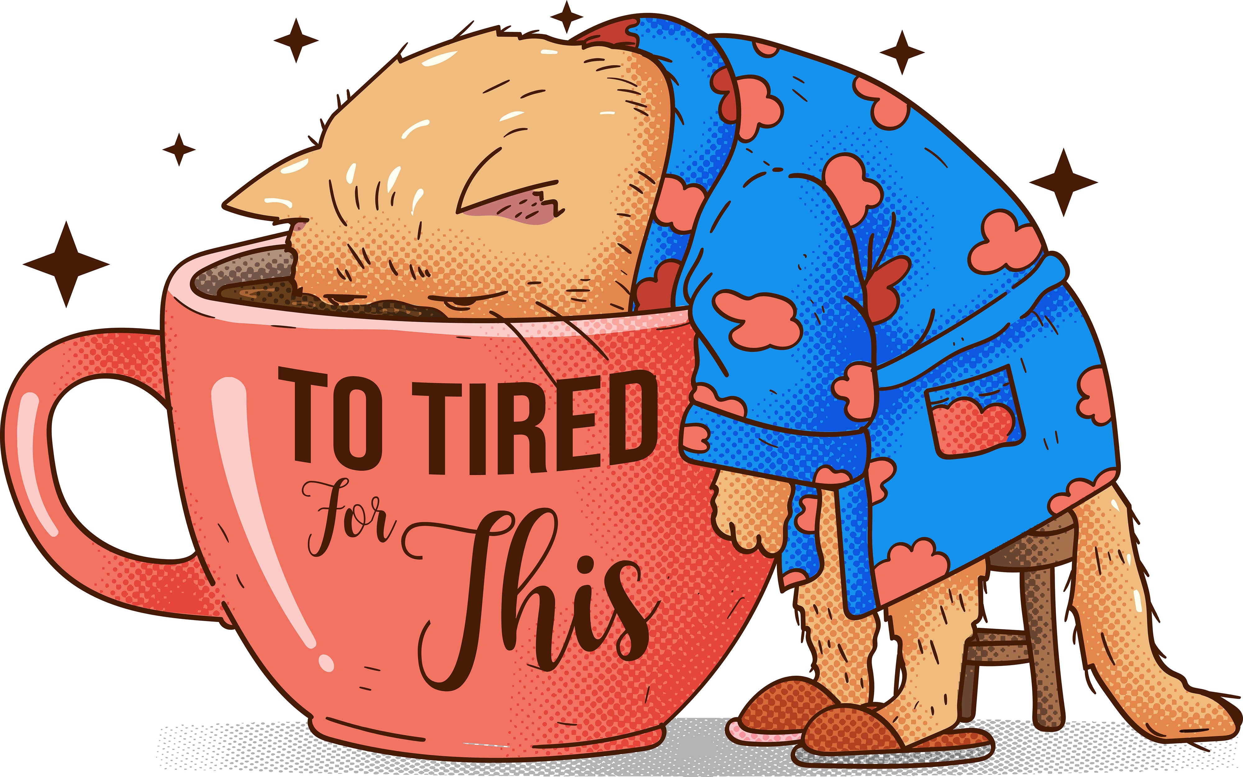Tired Cat In Coffee Cup DTF Transfer