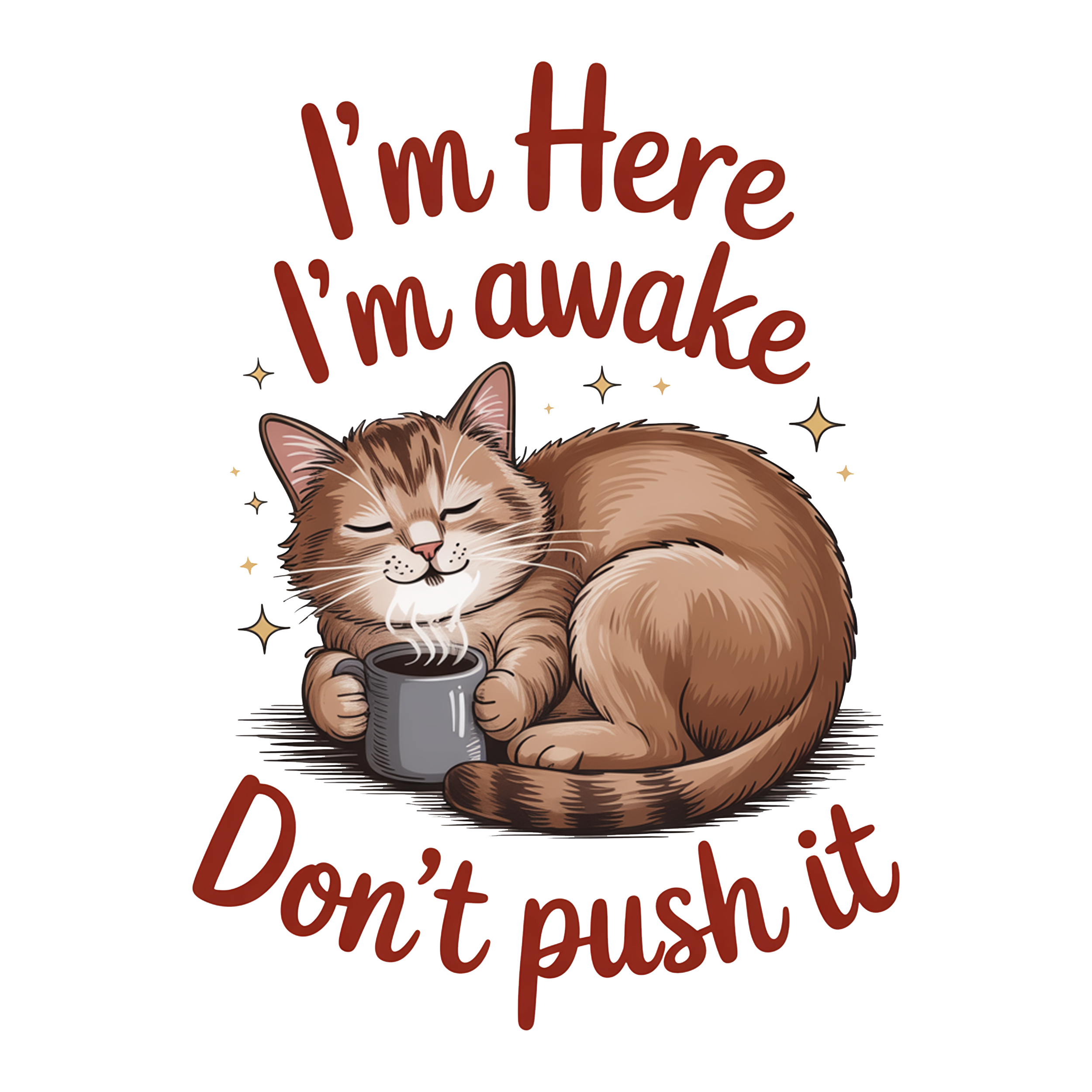 Cozy Cat Drinking Morning Coffee DTF Transfer