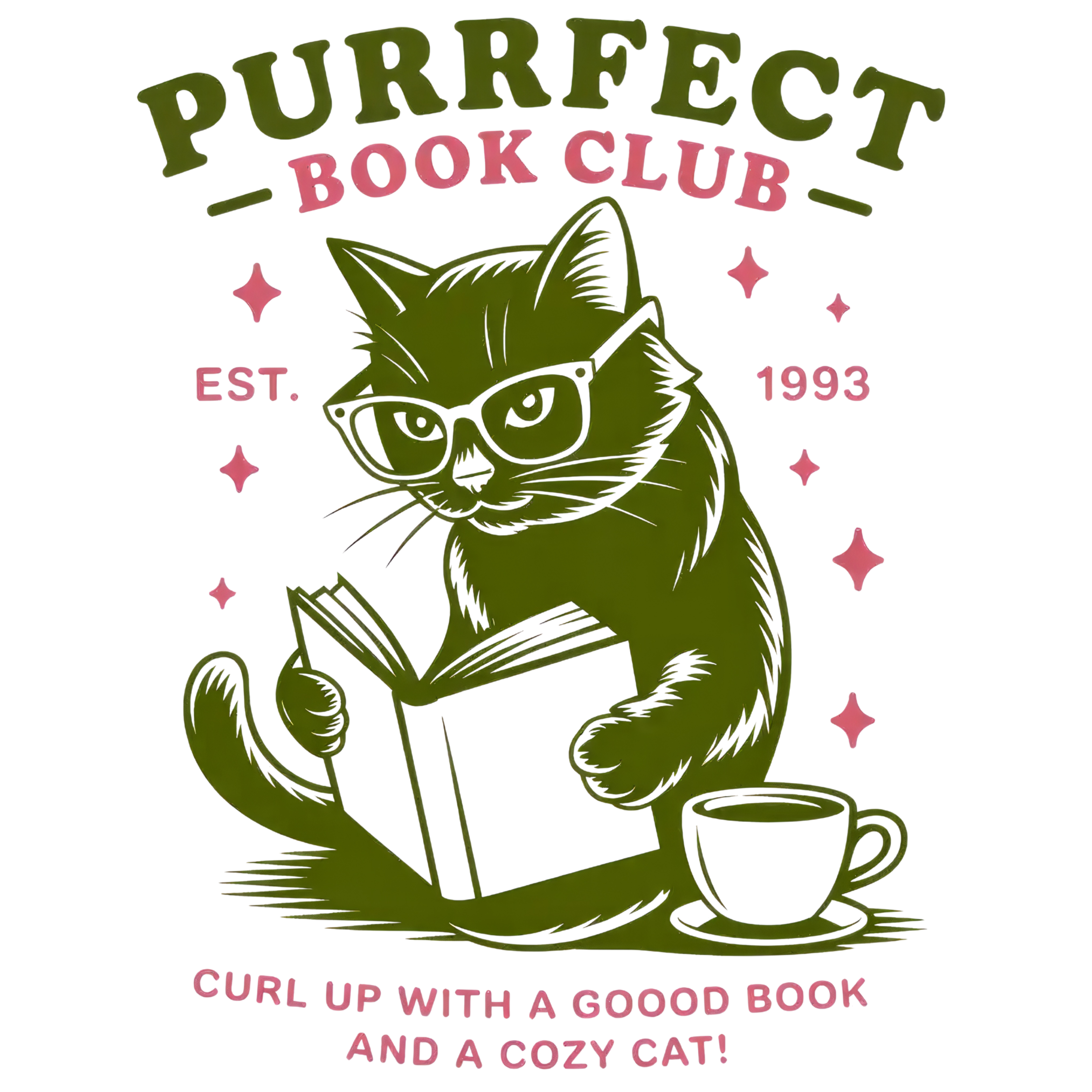Cozy Cat Book Club DTF Transfer