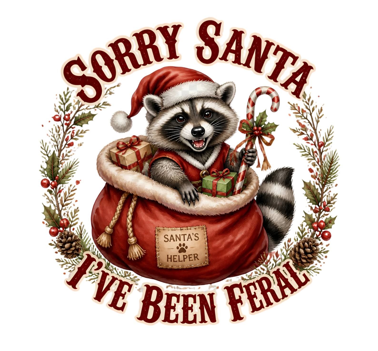 Sorry Santa Raccoon Helper DTF Transfer