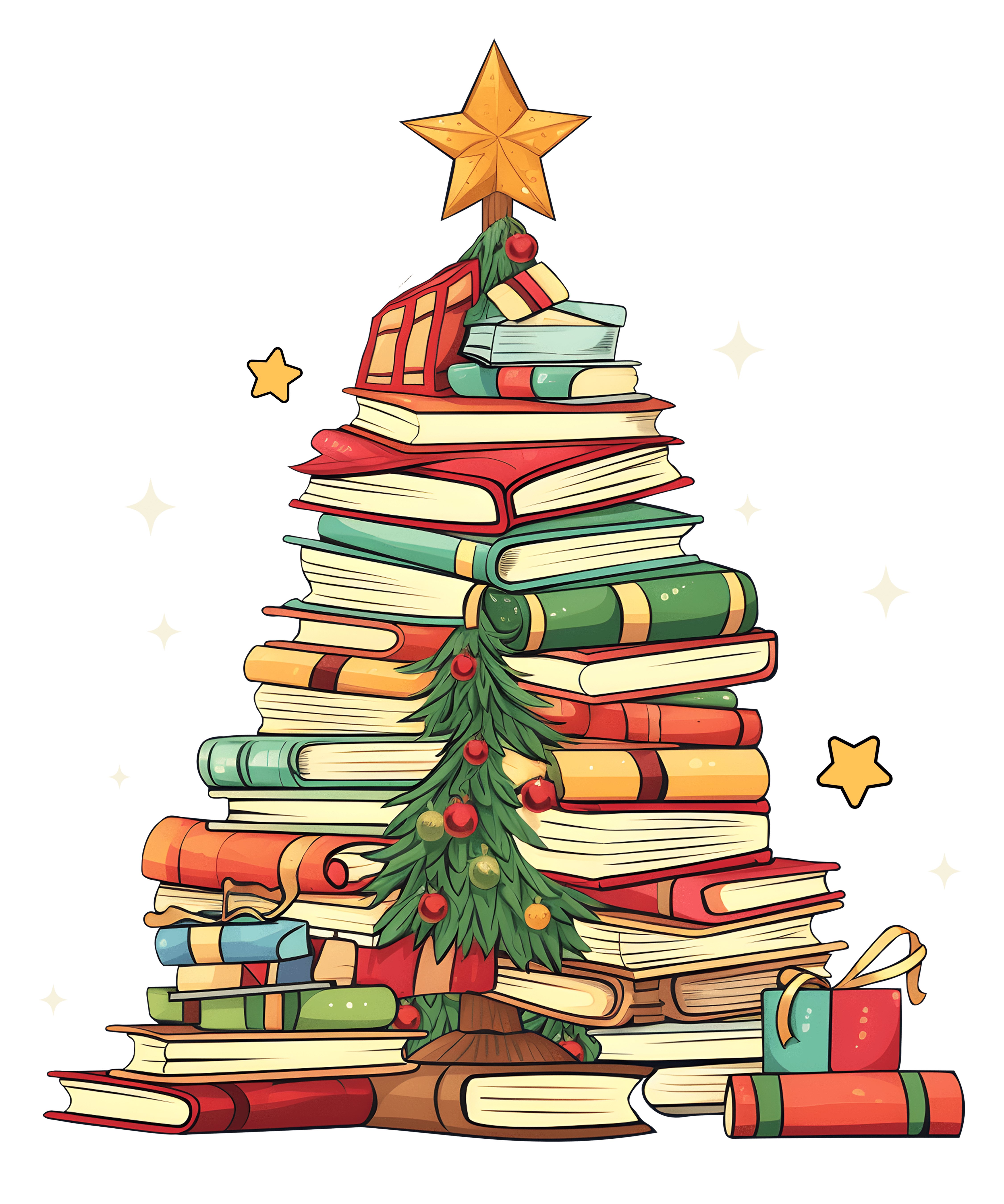 Christmas Book Tree Display DTF Transfer