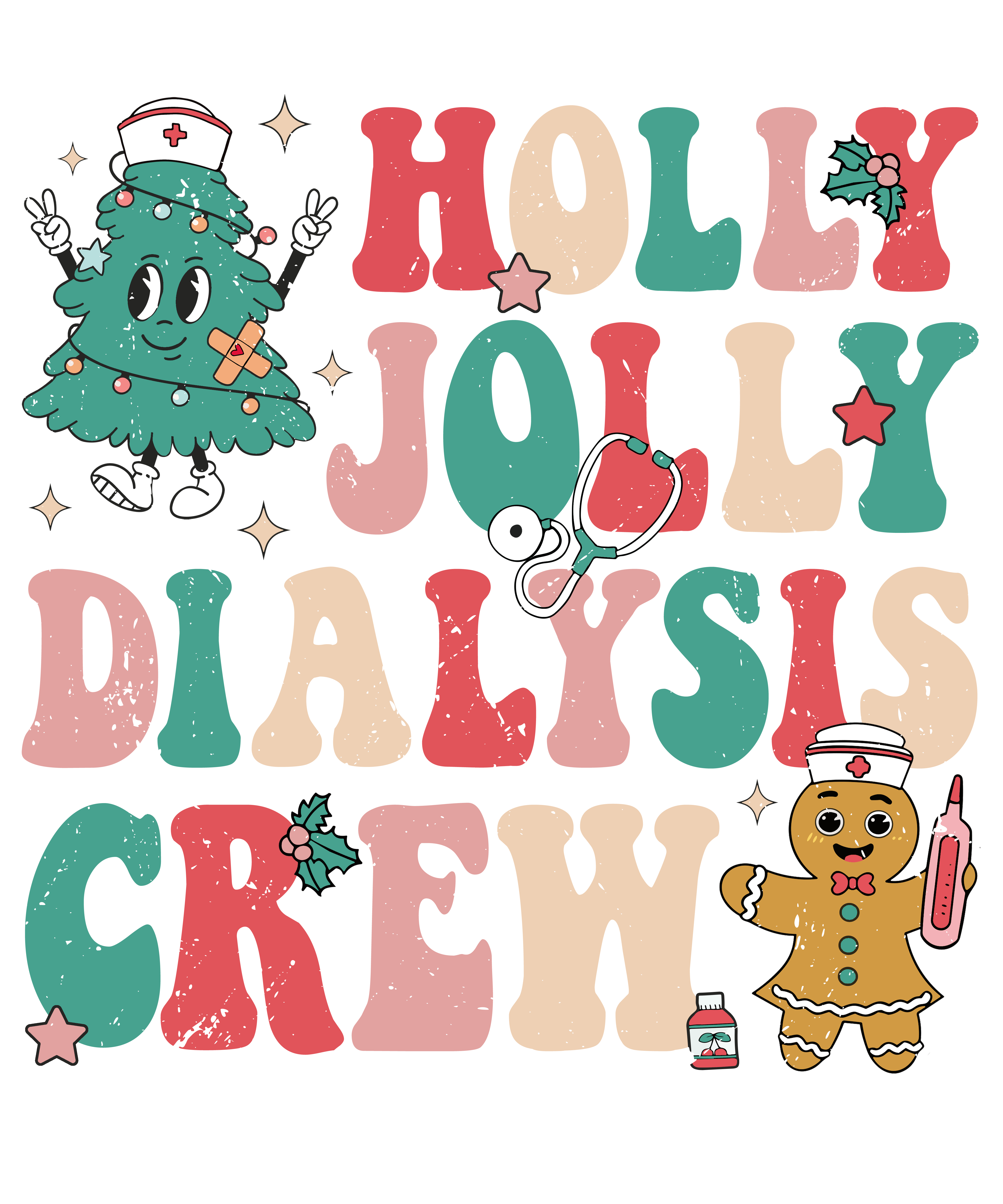 Holly Jolly Nurse Christmas Crew DTF Transfer