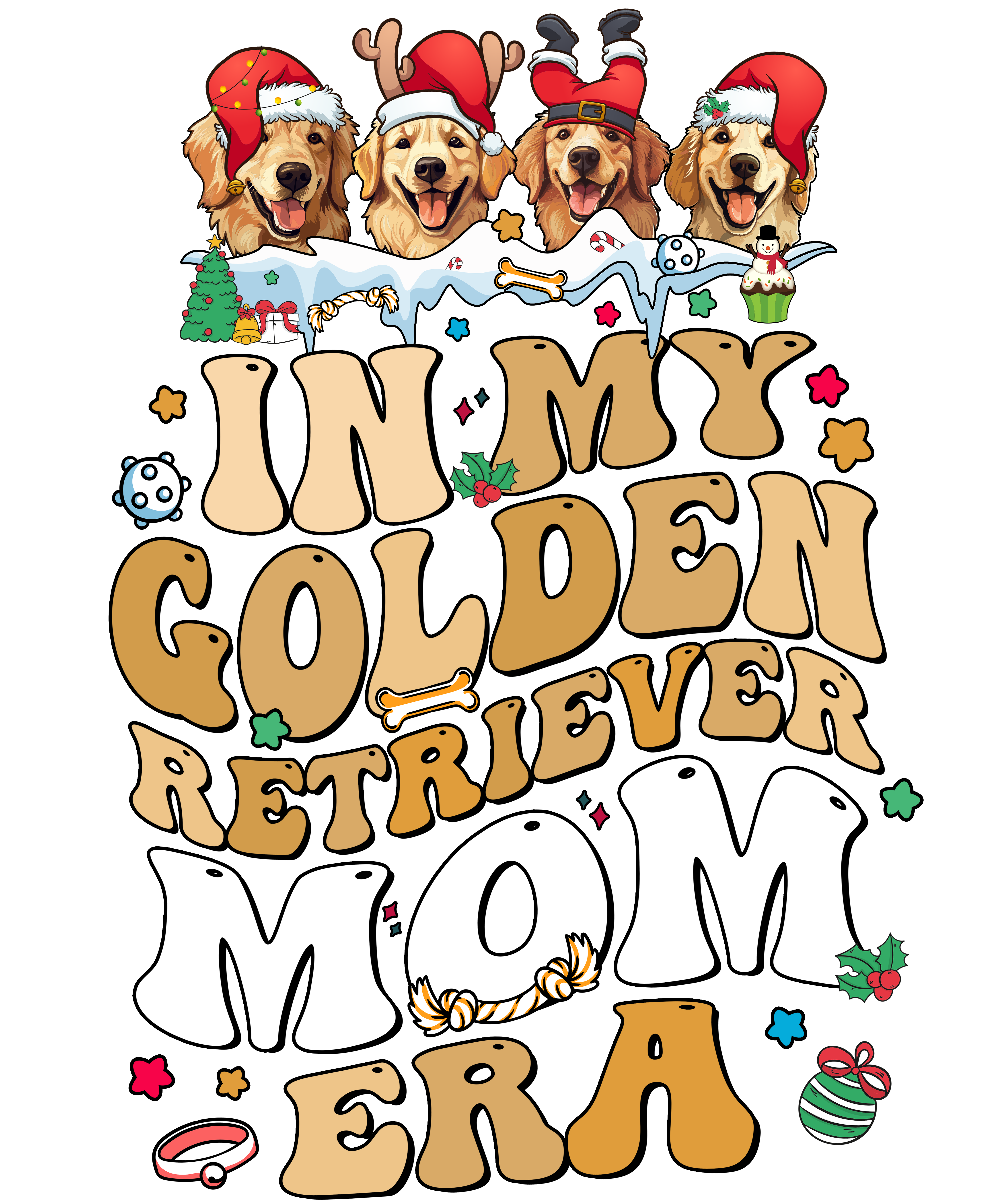 Golden Retriever Christmas Mom Era DTF Transfer
