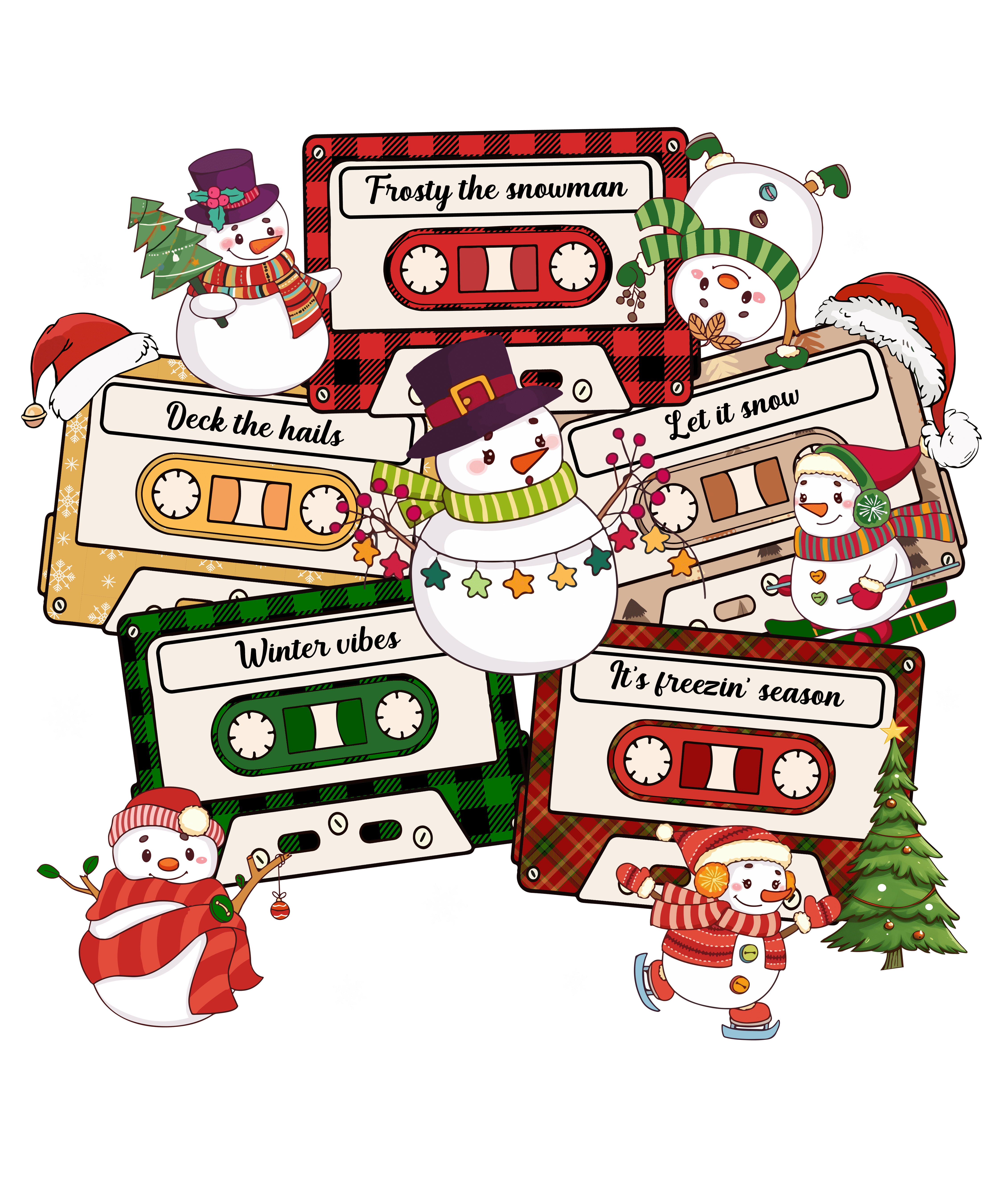 Vintage Christmas Cassette Snowman DTF Transfer