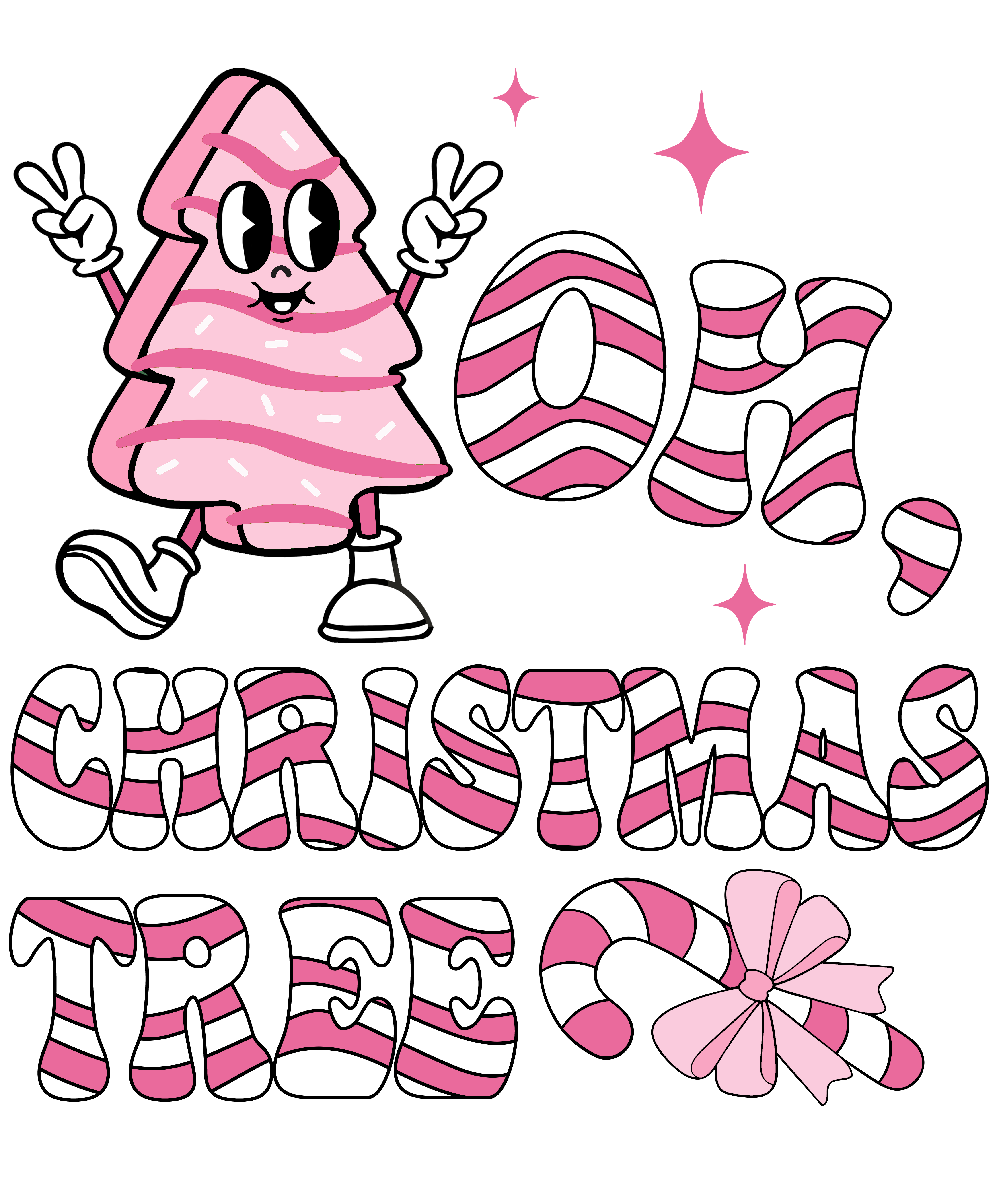 Oh Christmas Tree Pink Candy Cane DTF Transfer