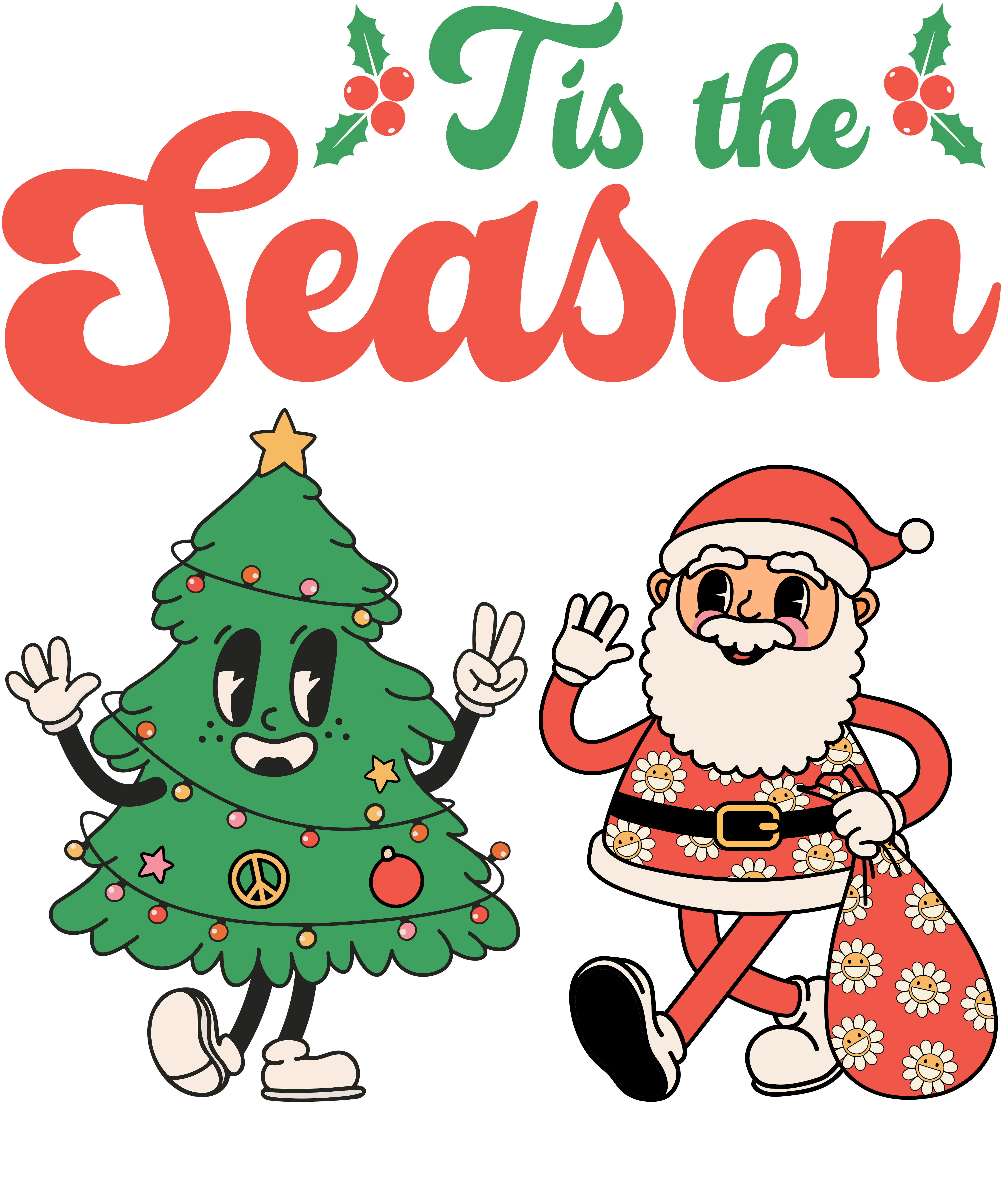Tis The Season Retro Santa And Christmas Tree DTF Transfer