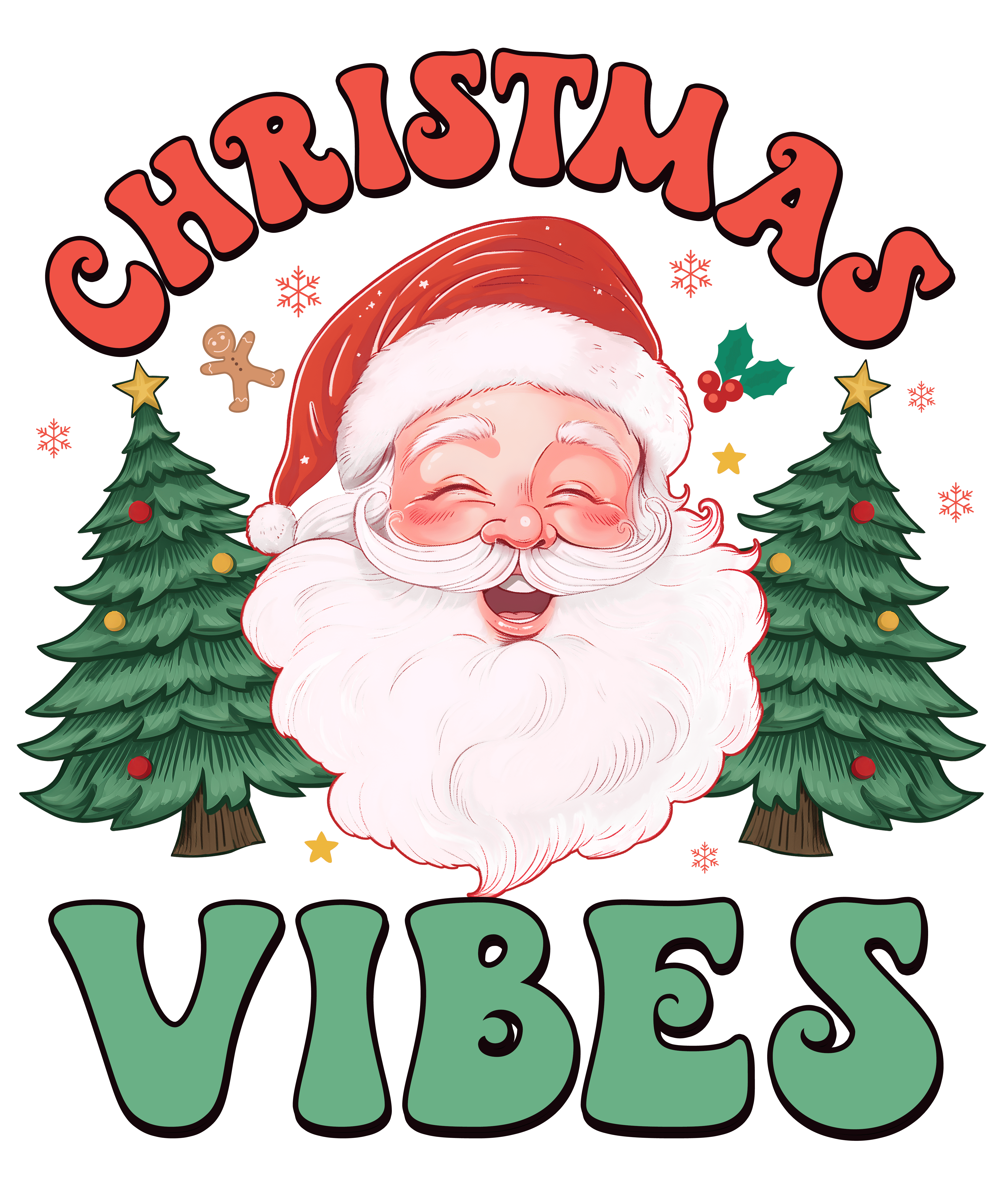 Christmas Vibes Smiling Santa Face DTF Transfer