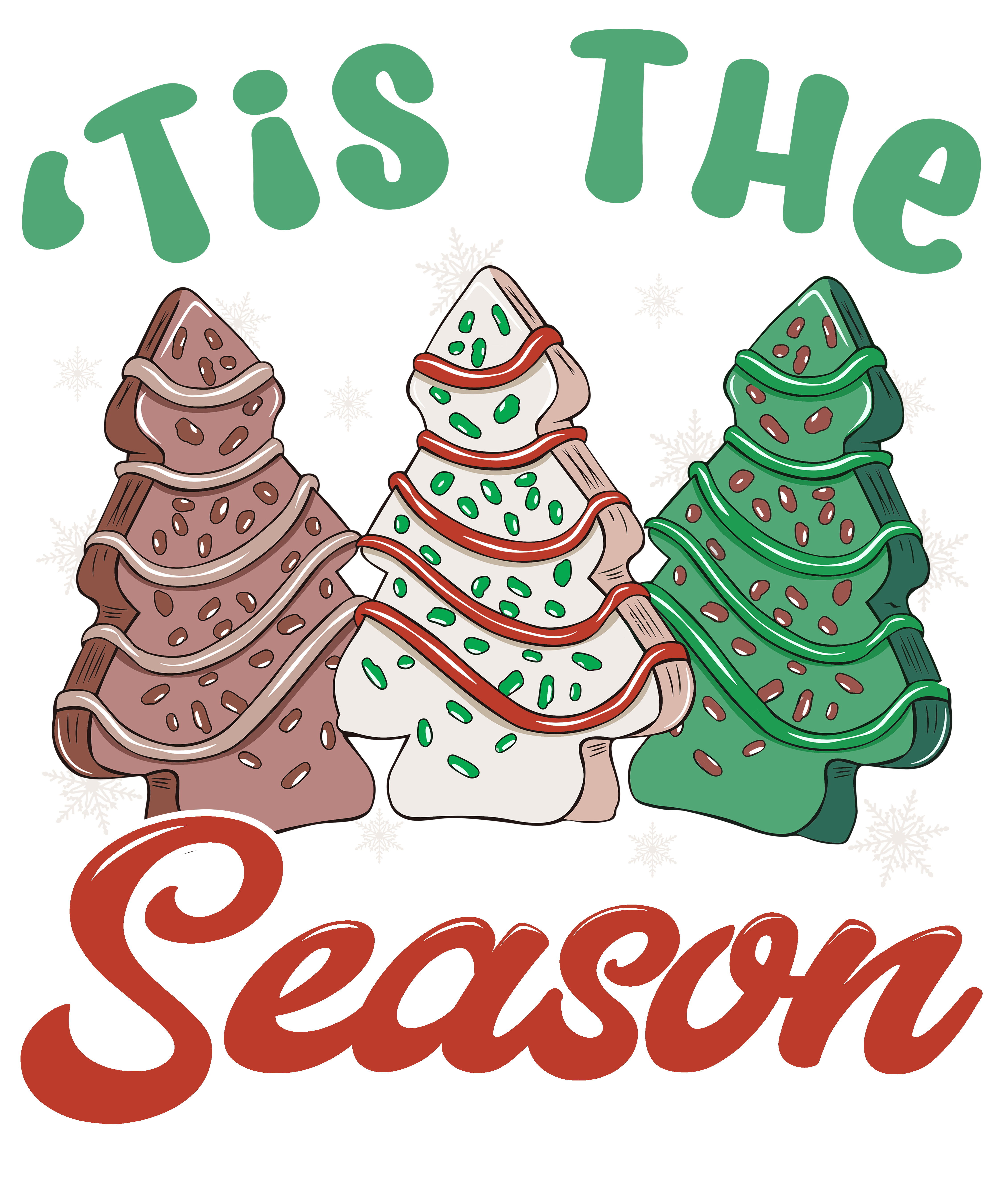 Tis The Season Christmas Tree Cookies Trio DTF Transfer