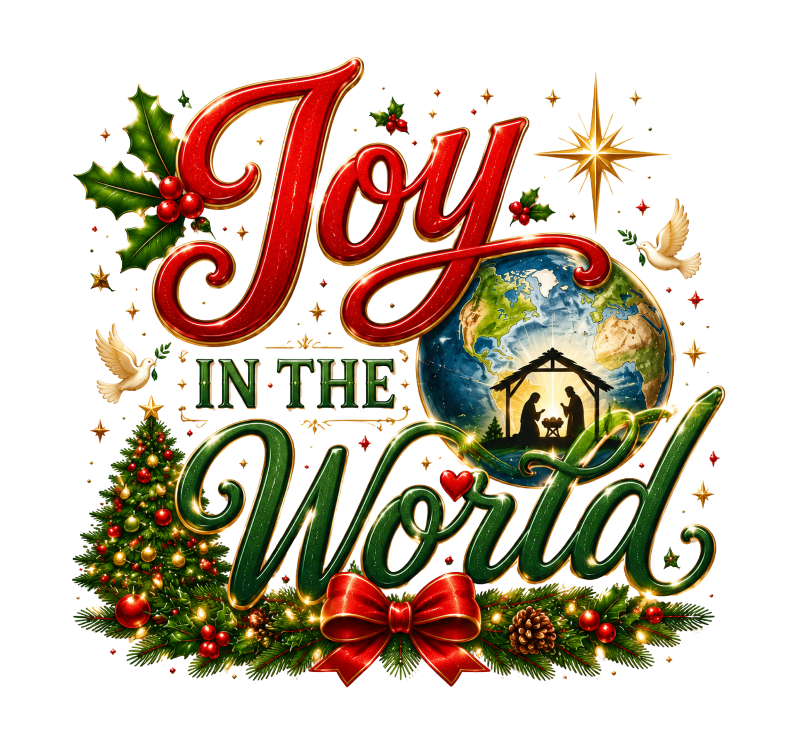Joy To The World Christmas DTF Transfer