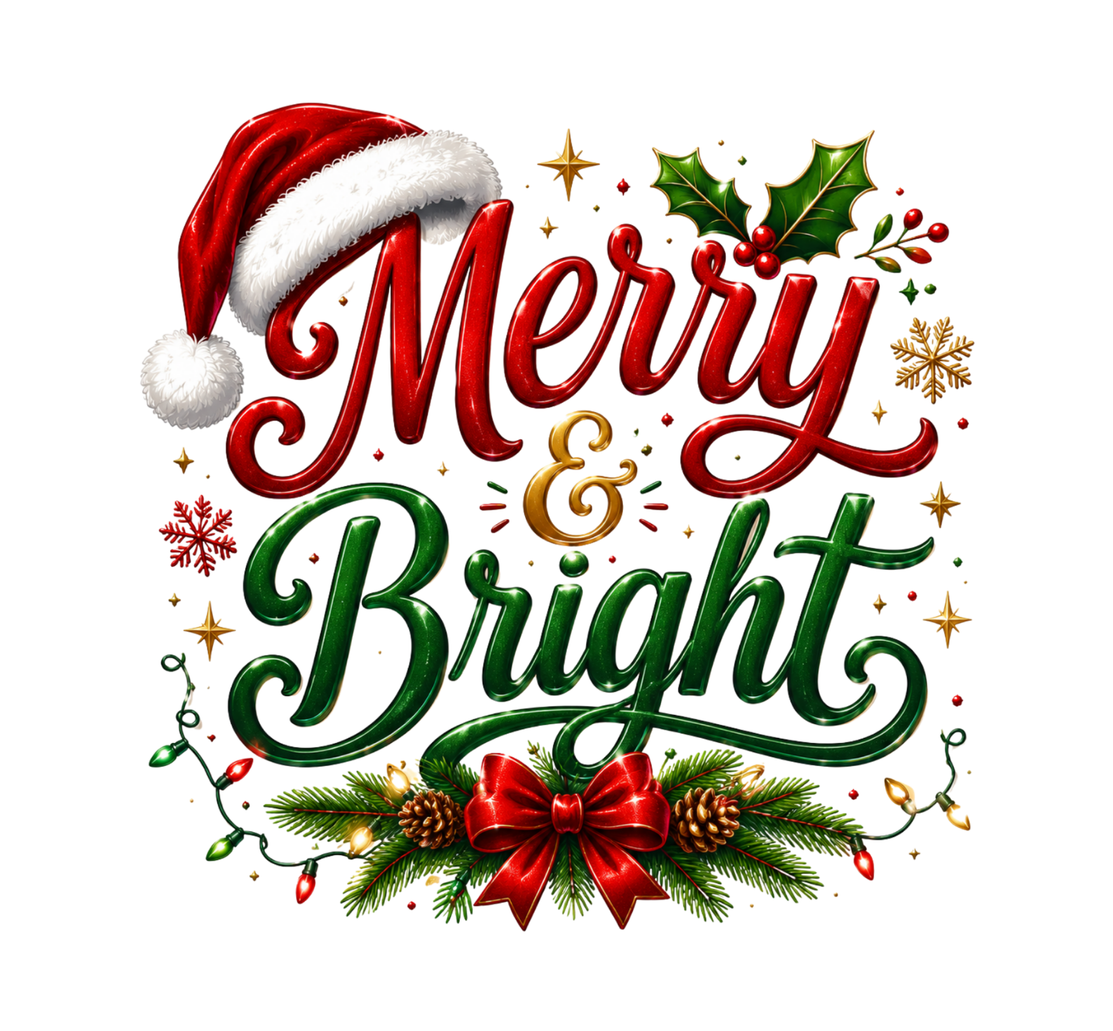 Merry And Bright Christmas DTF Transfer