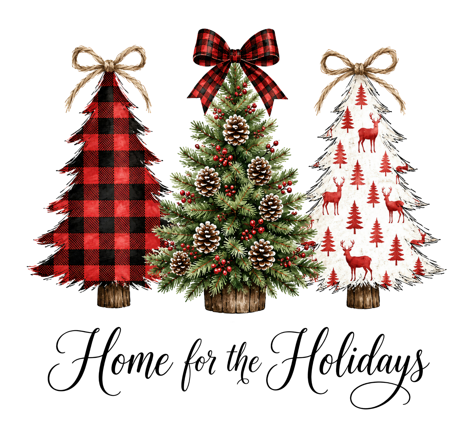 Rustic Plaid Christmas Tree Trio DTF Transfer
