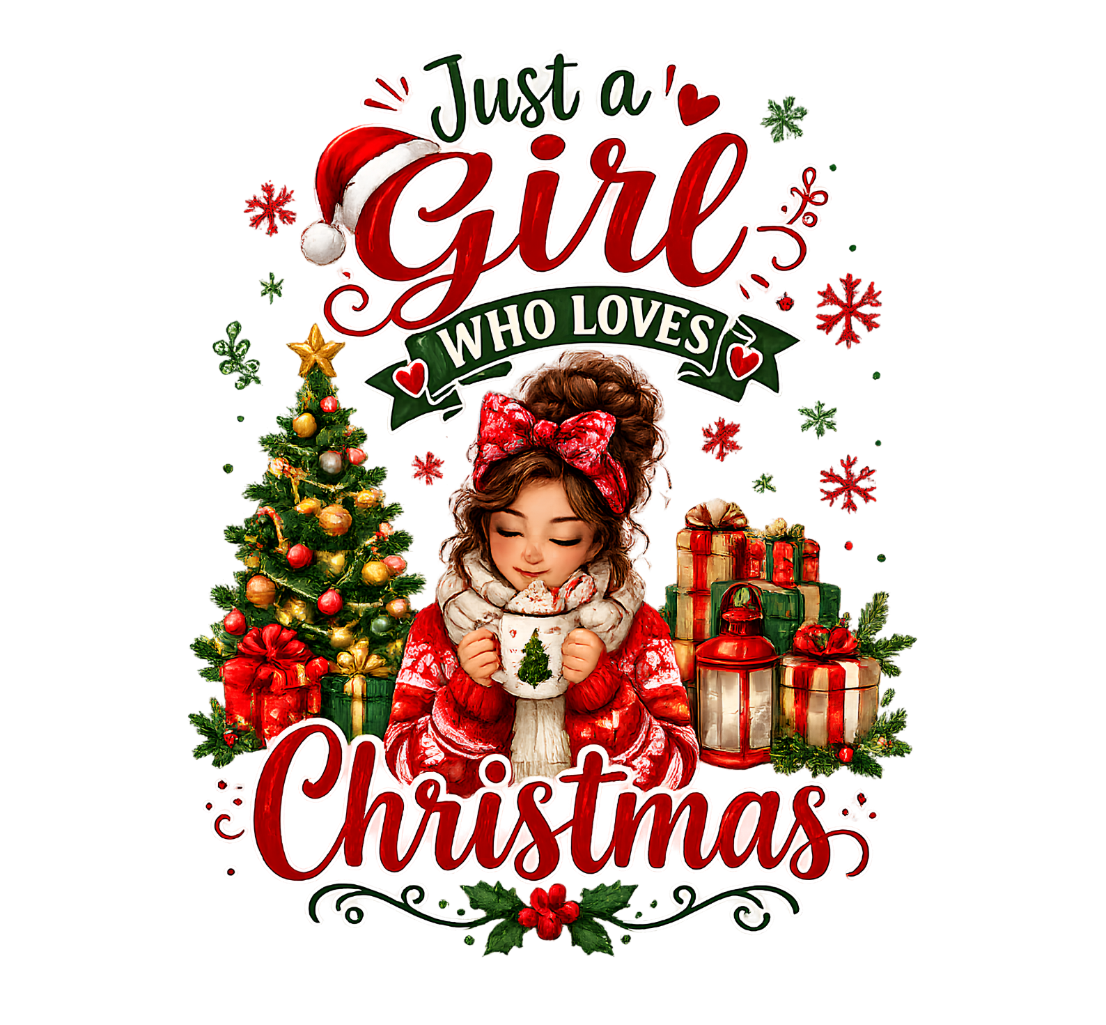 Christmas Girl Hot Cocoa DTF Transfer