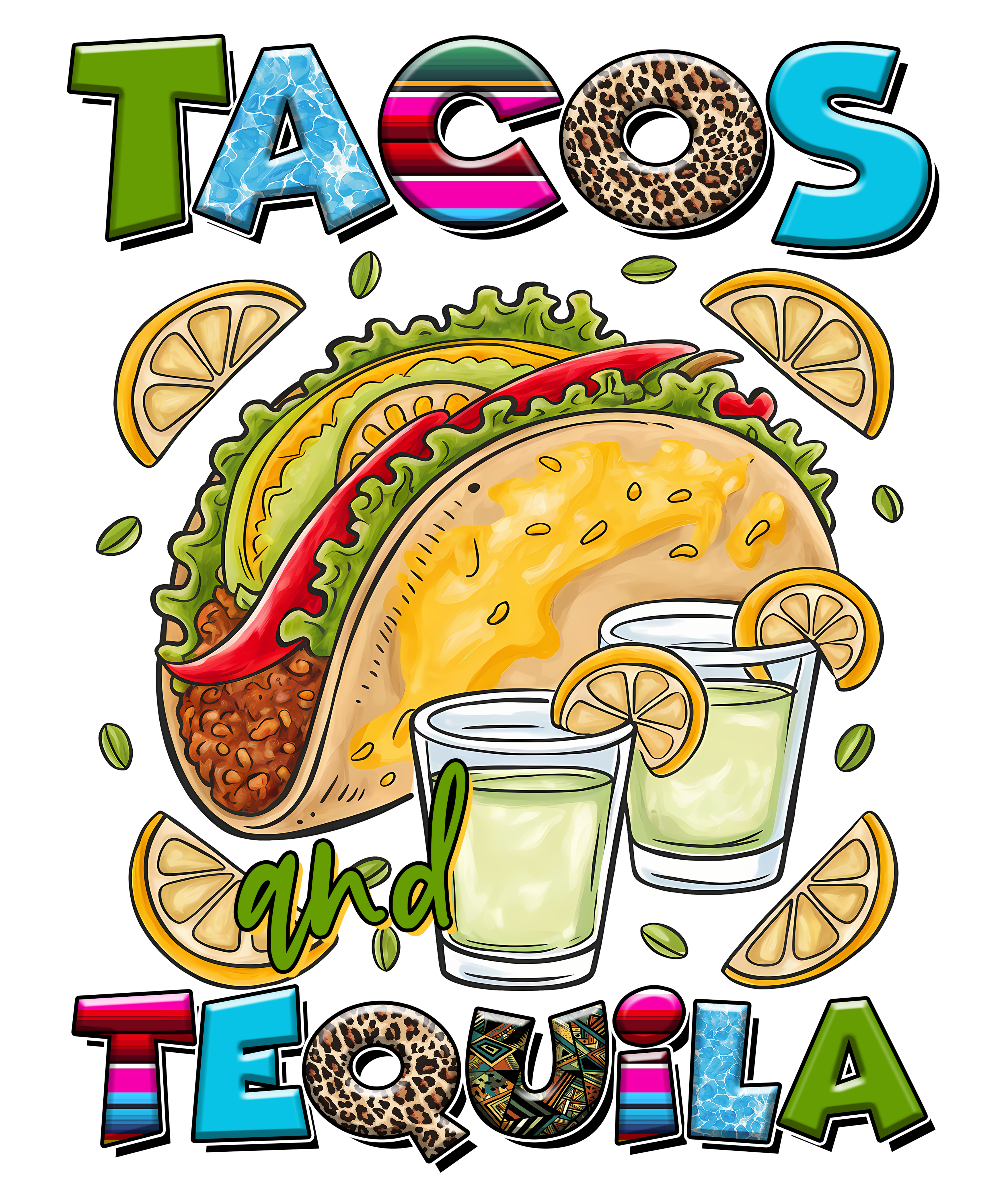 Tacos And Tequila Mexican Party DTF Transfer