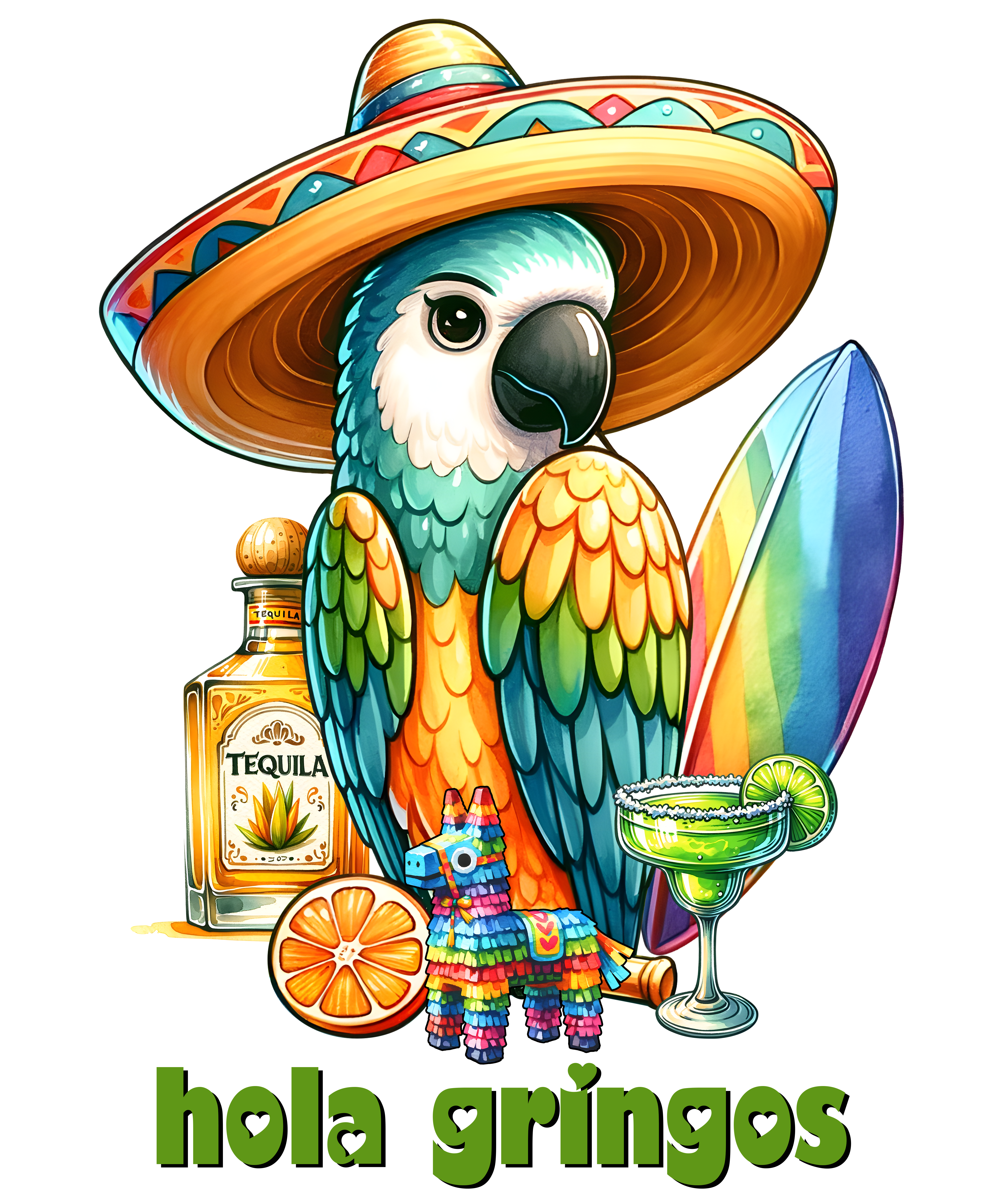 Hola Gringos Tequila Parrot DTF Transfer