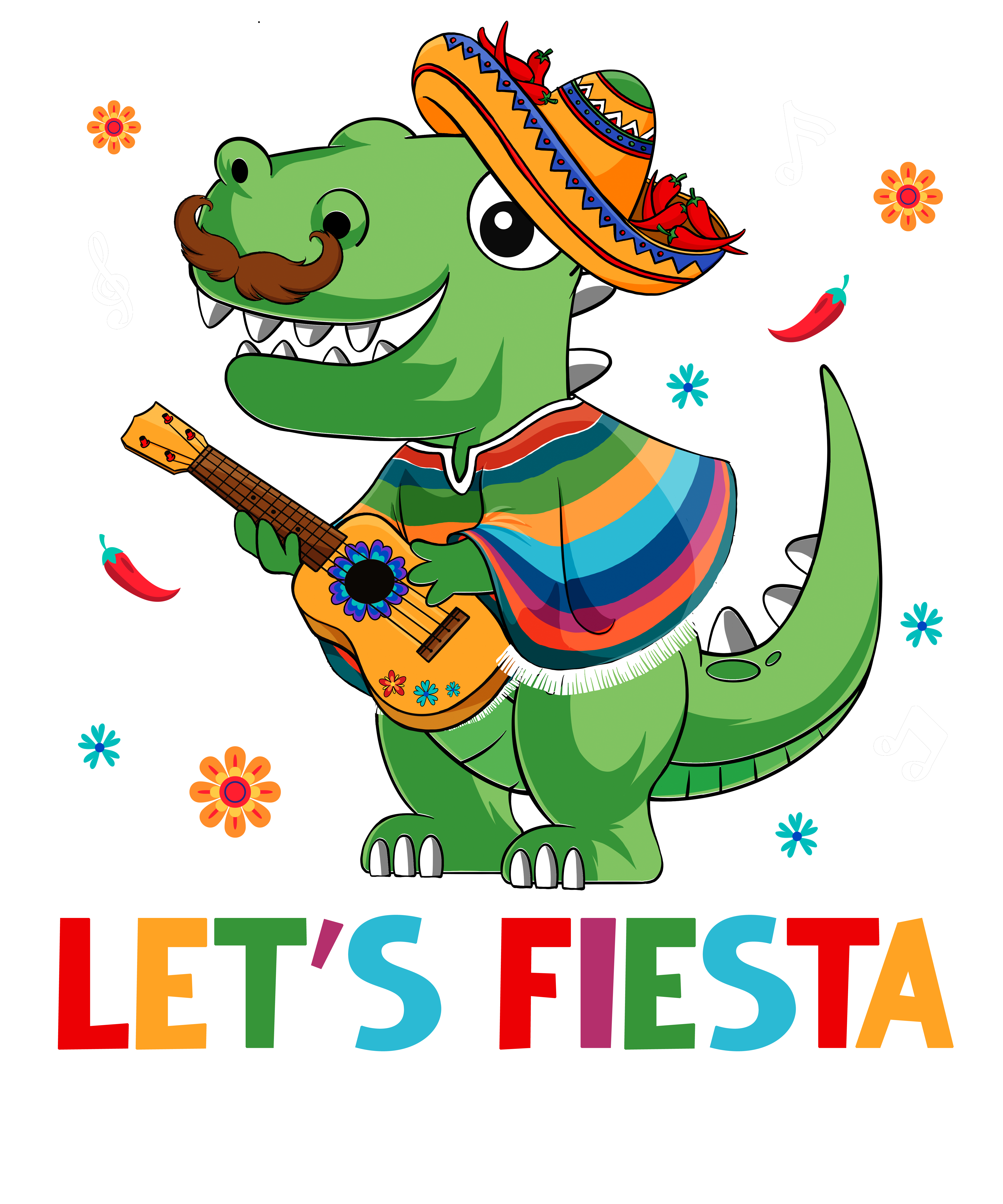 Lets Fiesta Cute Dinosaur DTF Transfer