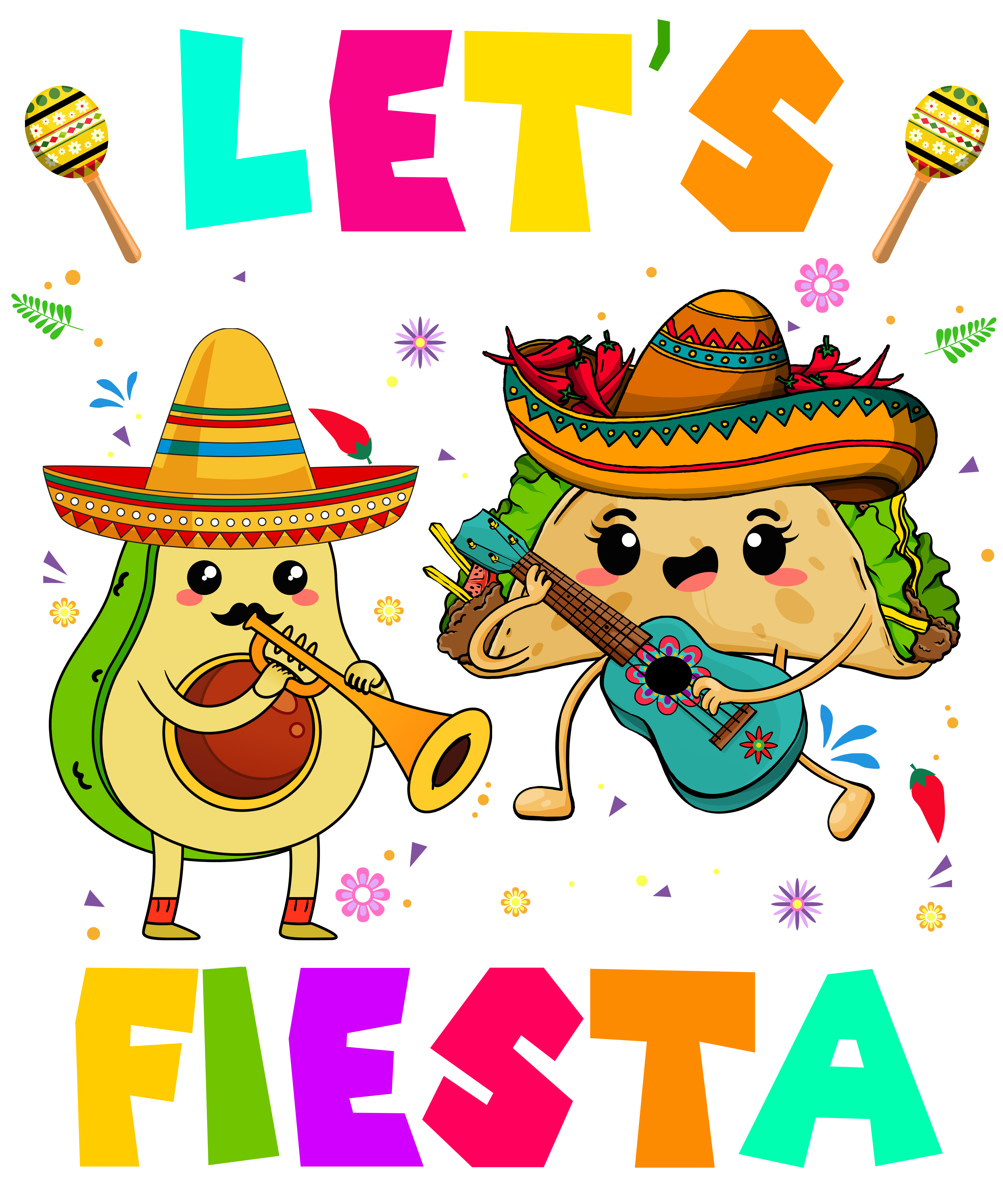 Lets Fiesta Cute Avocado And Taco Band DTF Transfer