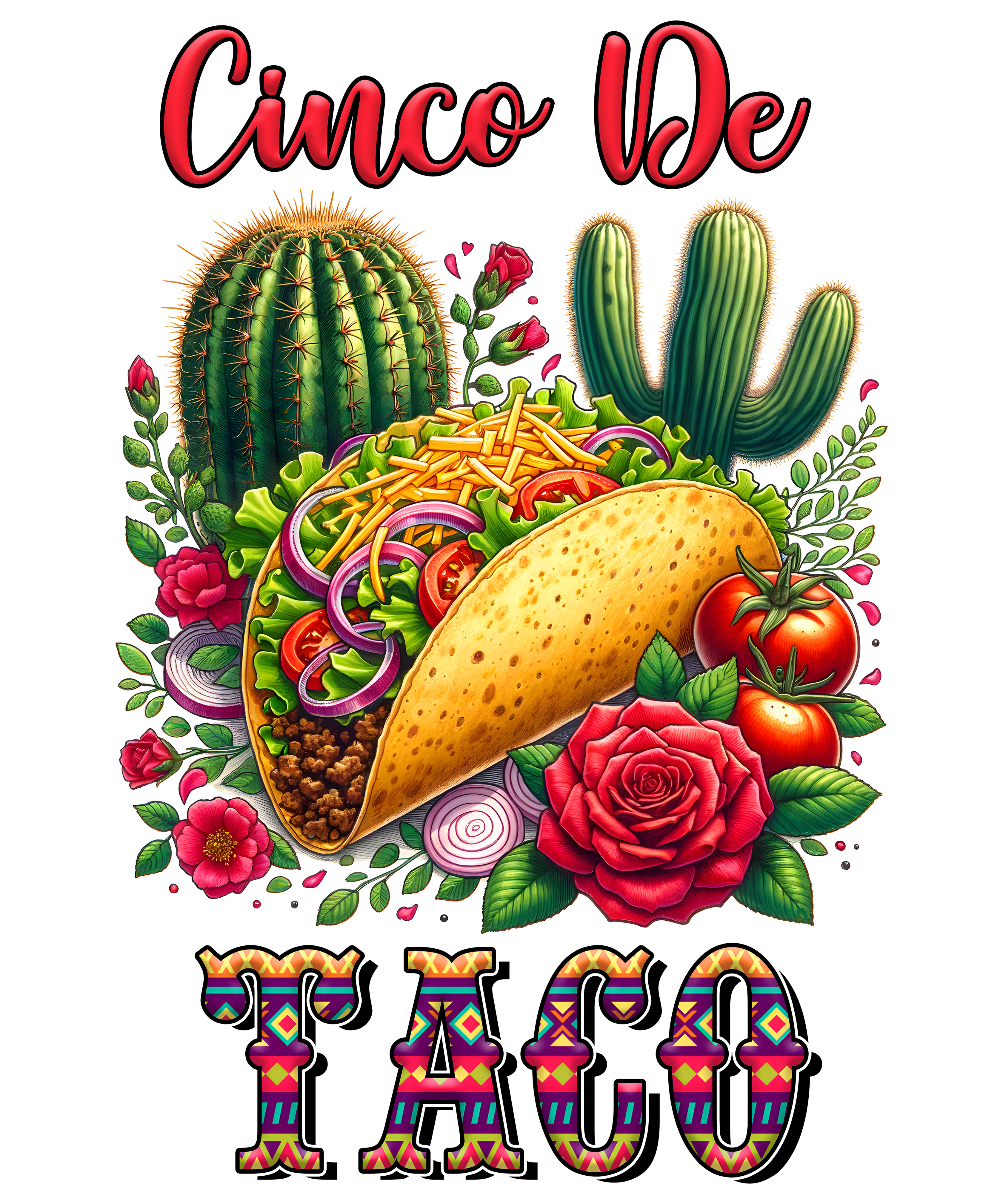 Cinco De Mayo Taco Cactus DTF Transfer
