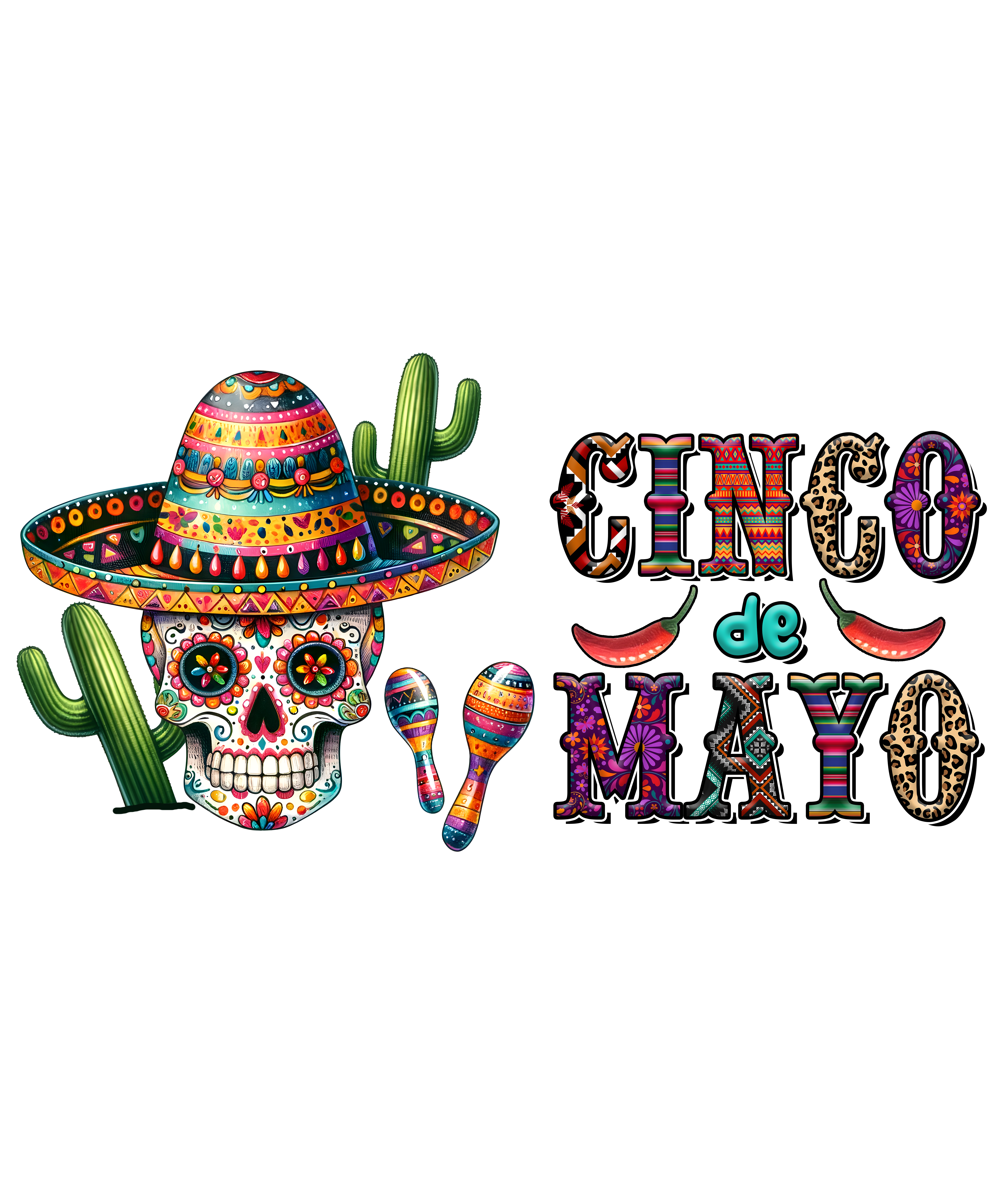 Cinco De Mayo Sugar Skull Fiesta DTF Transfer