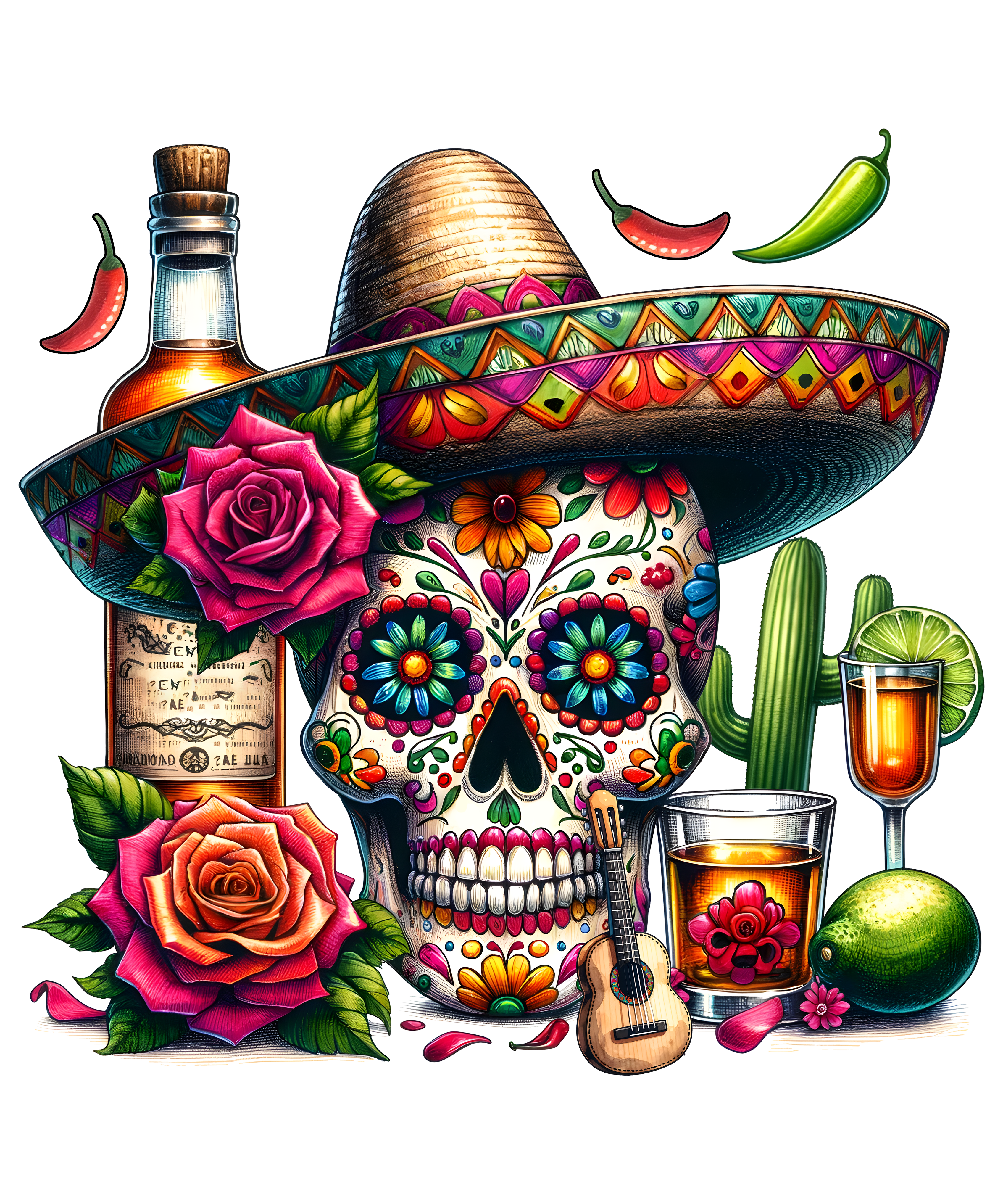 Mexican Sugar Skull Tequila DTF Transfer