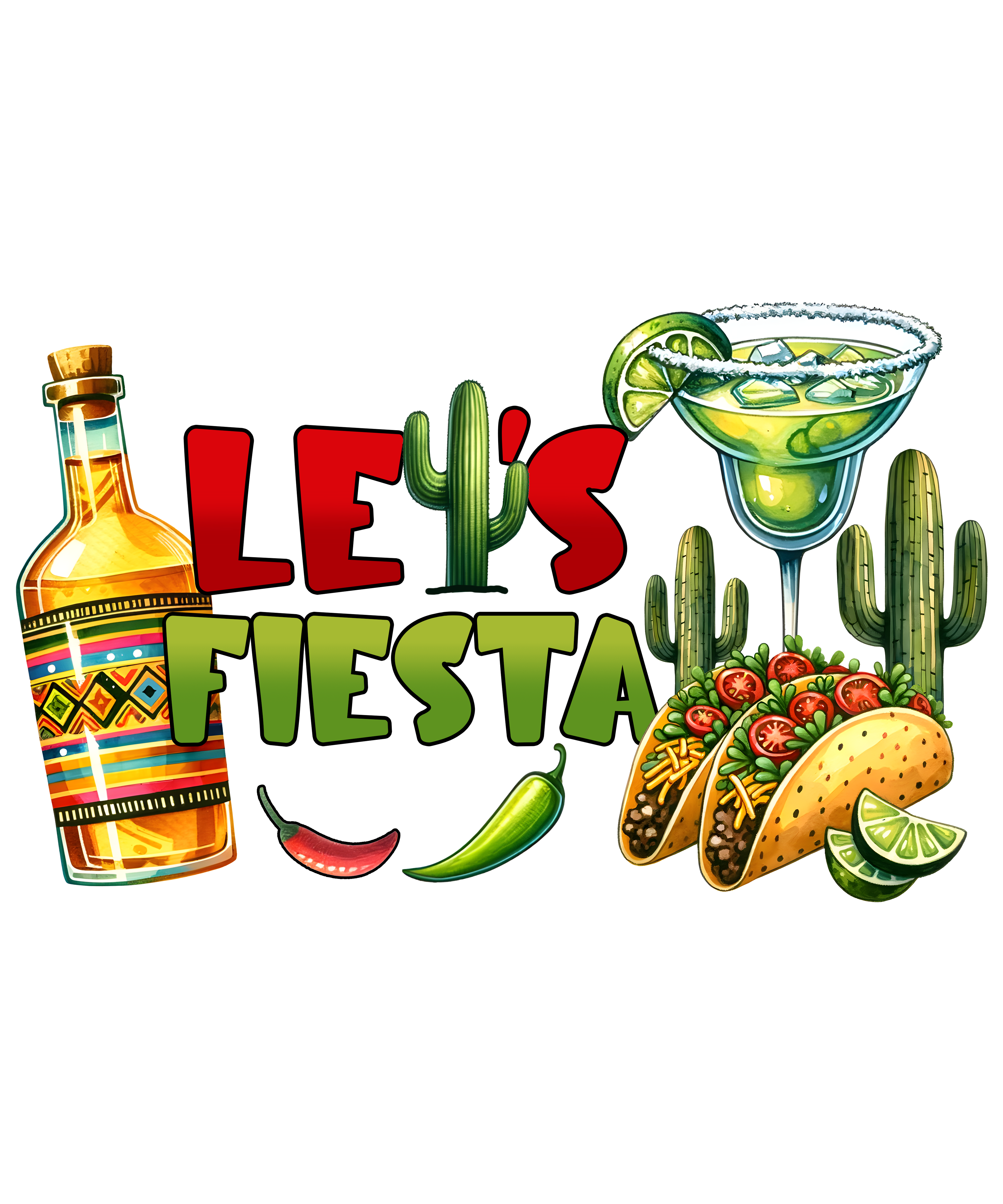 Tacos Tequila And Margarita Fiesta DTF Transfer