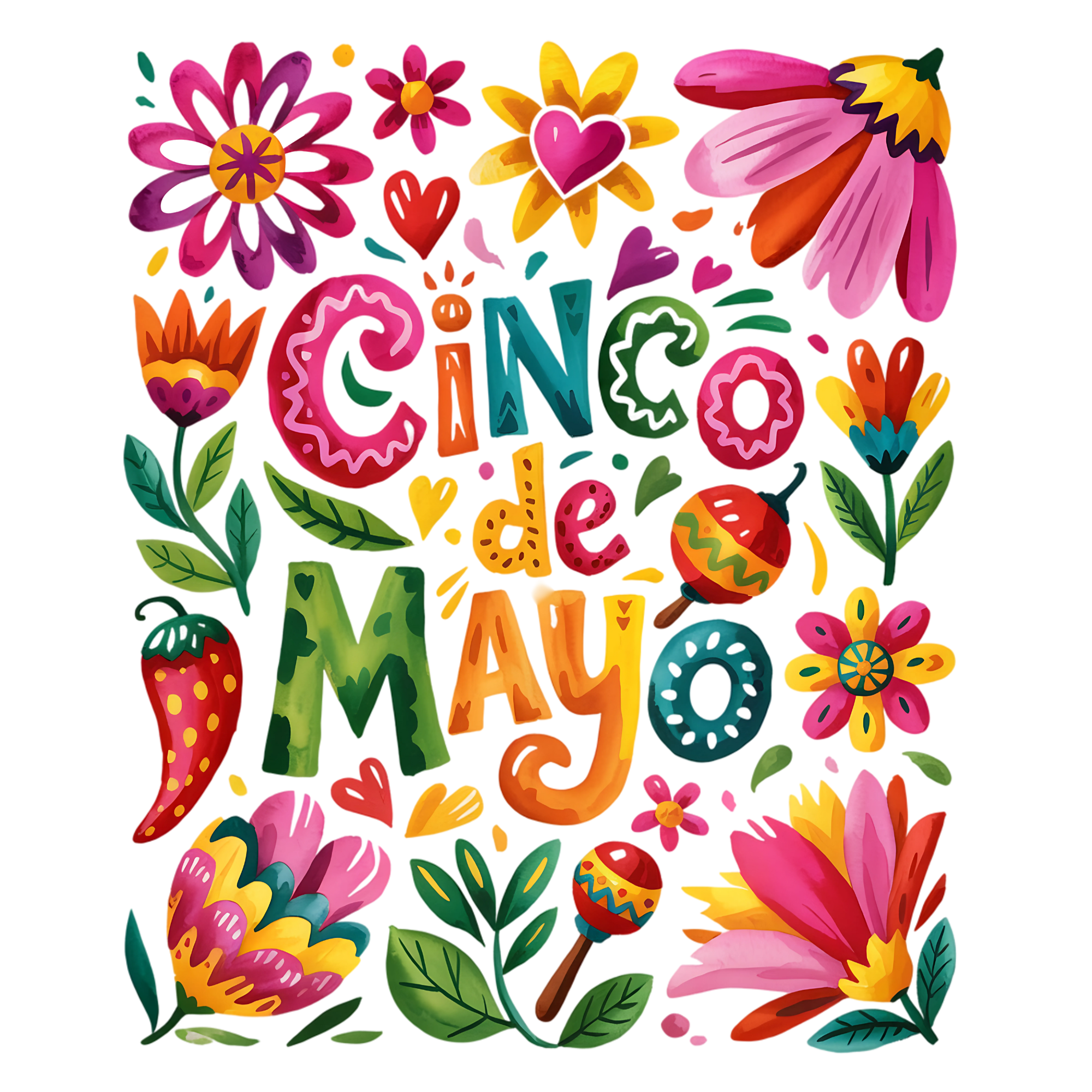 Colorful Floral Cinco De Mayo DTF Transfer