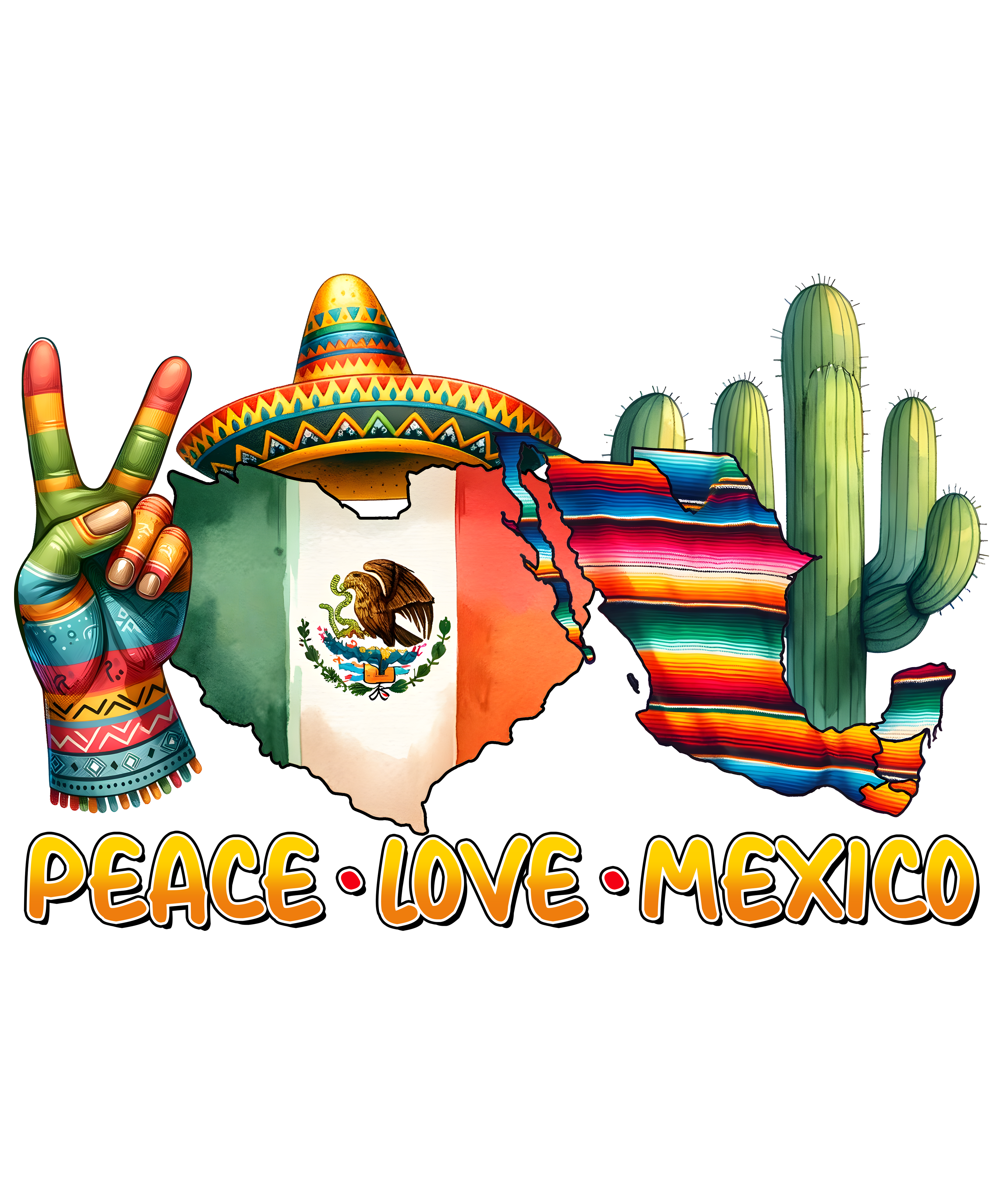 Peace Love Mexico Fiesta DTF Transfer