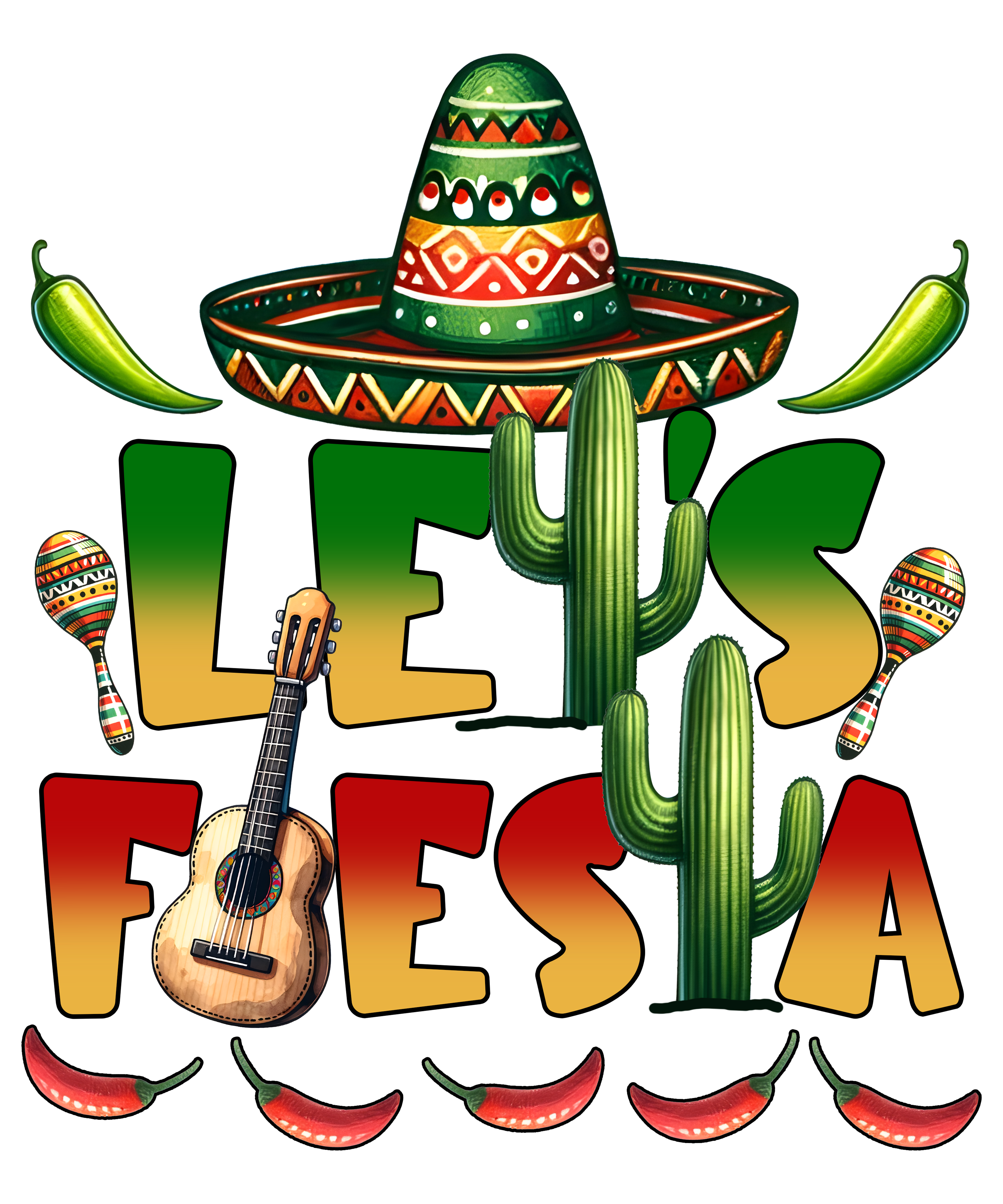 Mexican Sombrero Cactus Fiest DTF Transfer