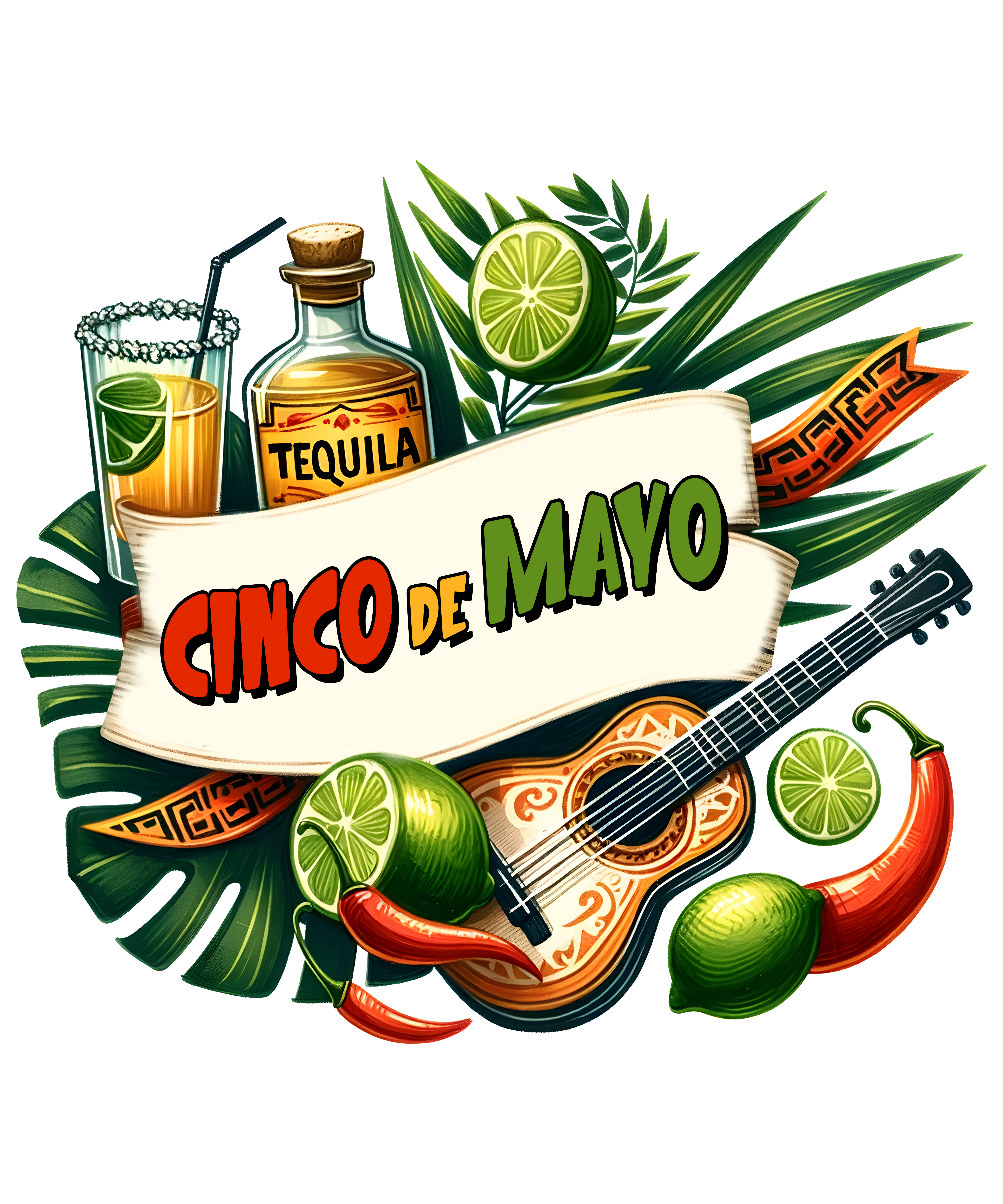 Cinco De Mayo Tequila Guitar Fiesta DTF Transfer