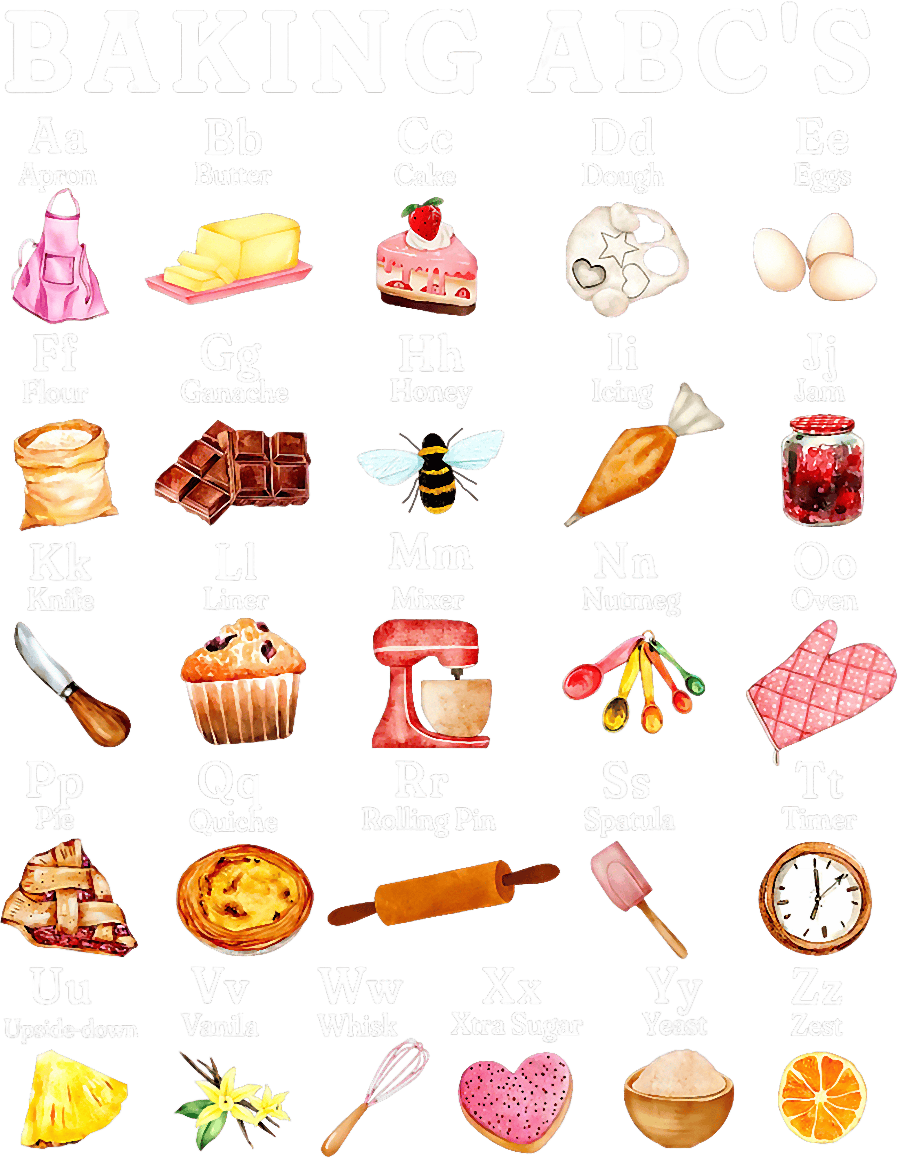 Baking Alphabet Chart DTF Transfer